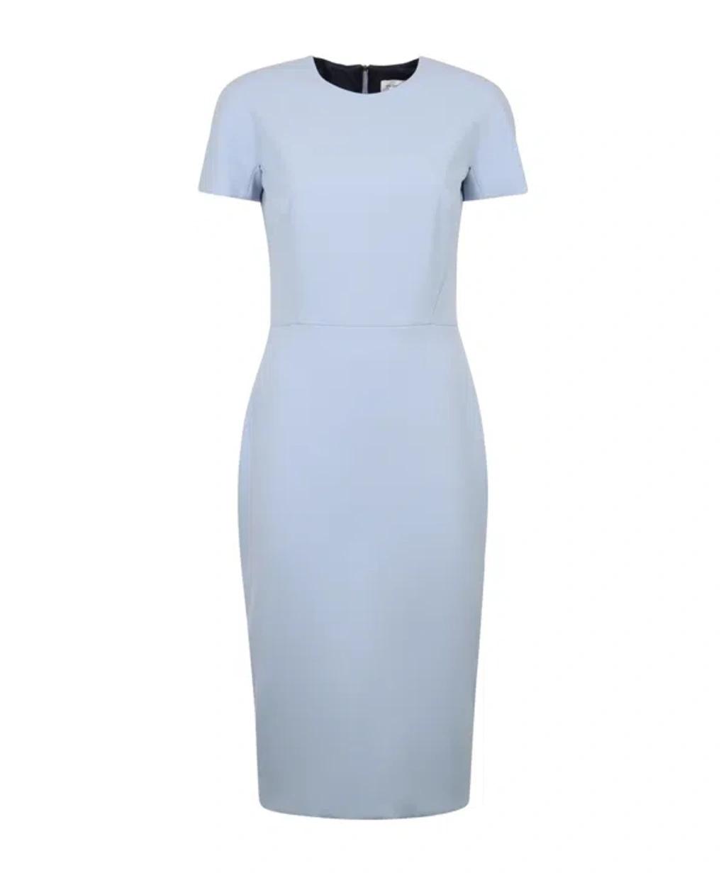 VICTORIA BECKHAM Crepe Dress Crew Neck Fitted Silhouette In Blue Product Image