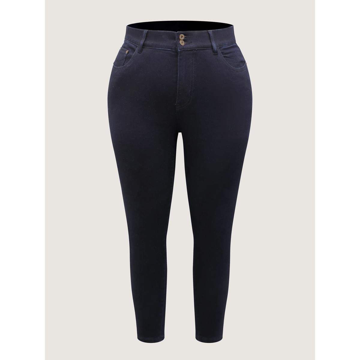 Plus Size Plain Split Side Very Stretchy Zipper Fly Jeans Women DarkBlue Casual Plain Plain High stretch Pocket Jeans BloomChic 18/2X Product Image