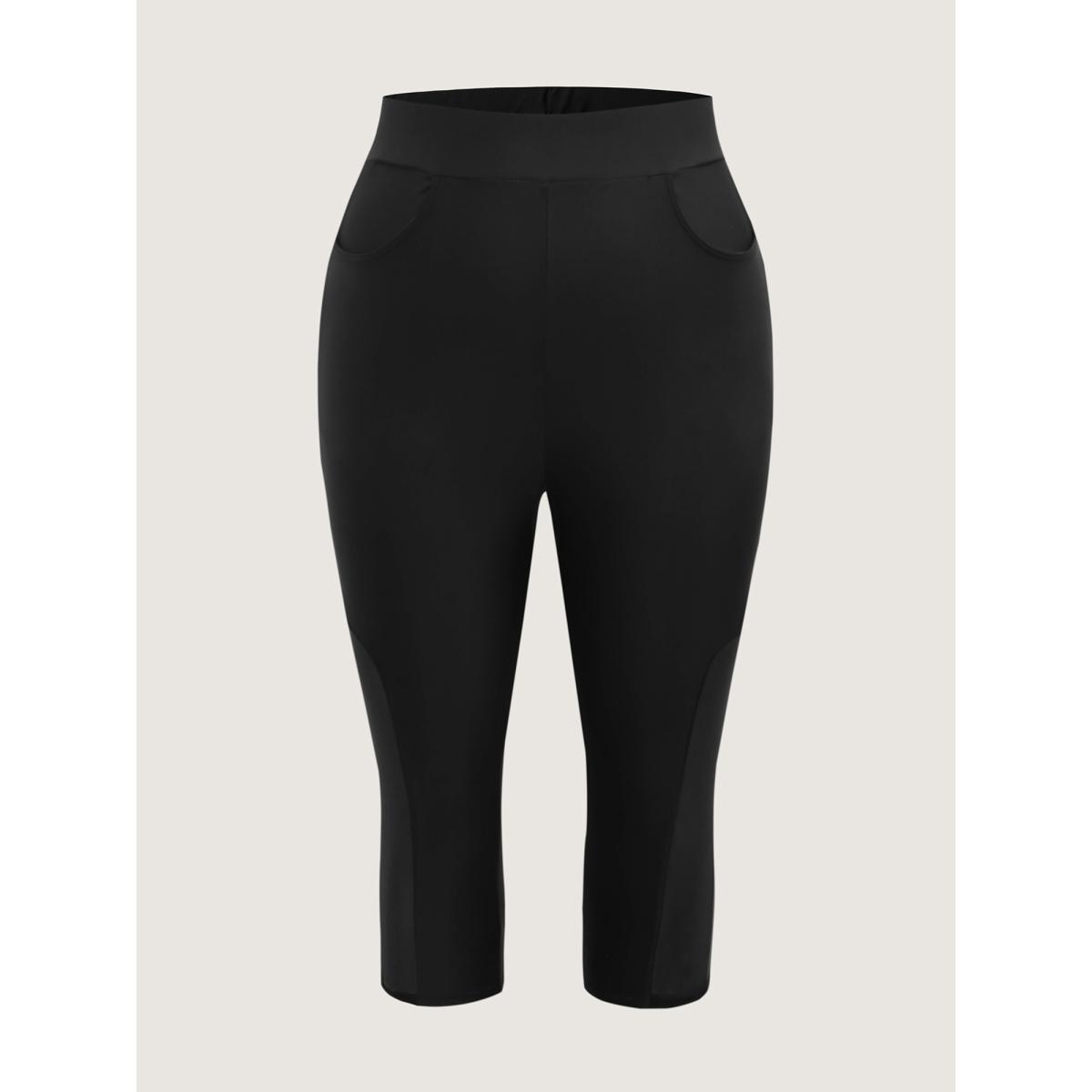 Plus Size Sheer Skinny-Fit Crop Swim Bottoms Women's Swimwear Black Beach See through High stretch Skinny Mid Rise Side seam pocket Curve Swim Bottoms BloomChic 12/L Product Image