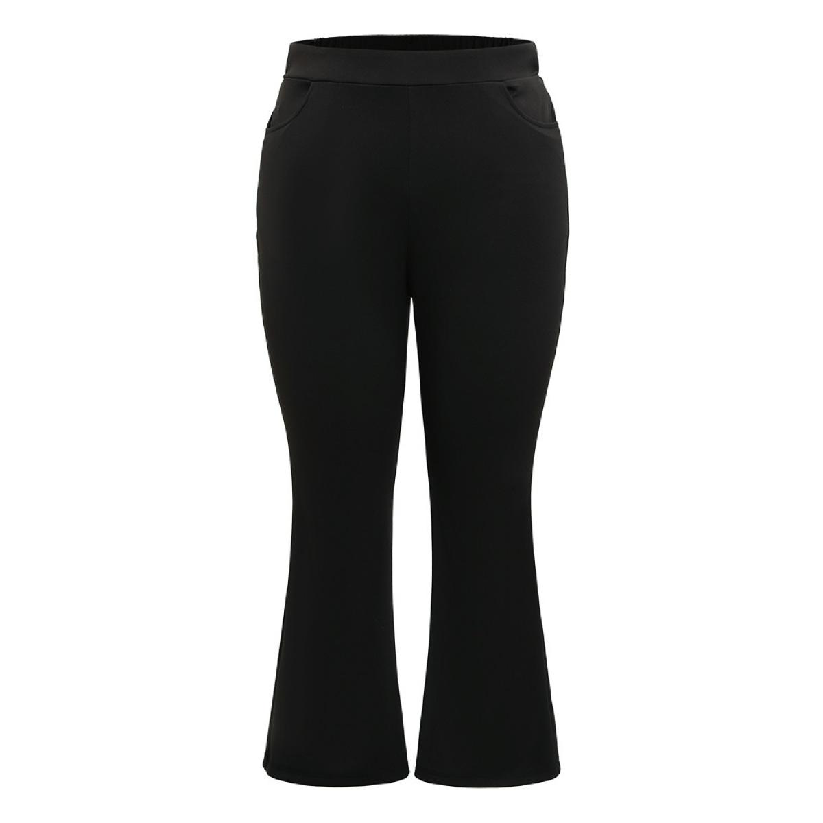 Plus Size Solid Elastic Waist Slant Pocket Bootcut Pants Women Black Office High Rise Work Pants BloomChic 22-24/3X Product Image