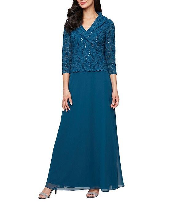Alex Evenings 3/4 Sleeve Portrait Collar Chiffon Lace Gown Product Image