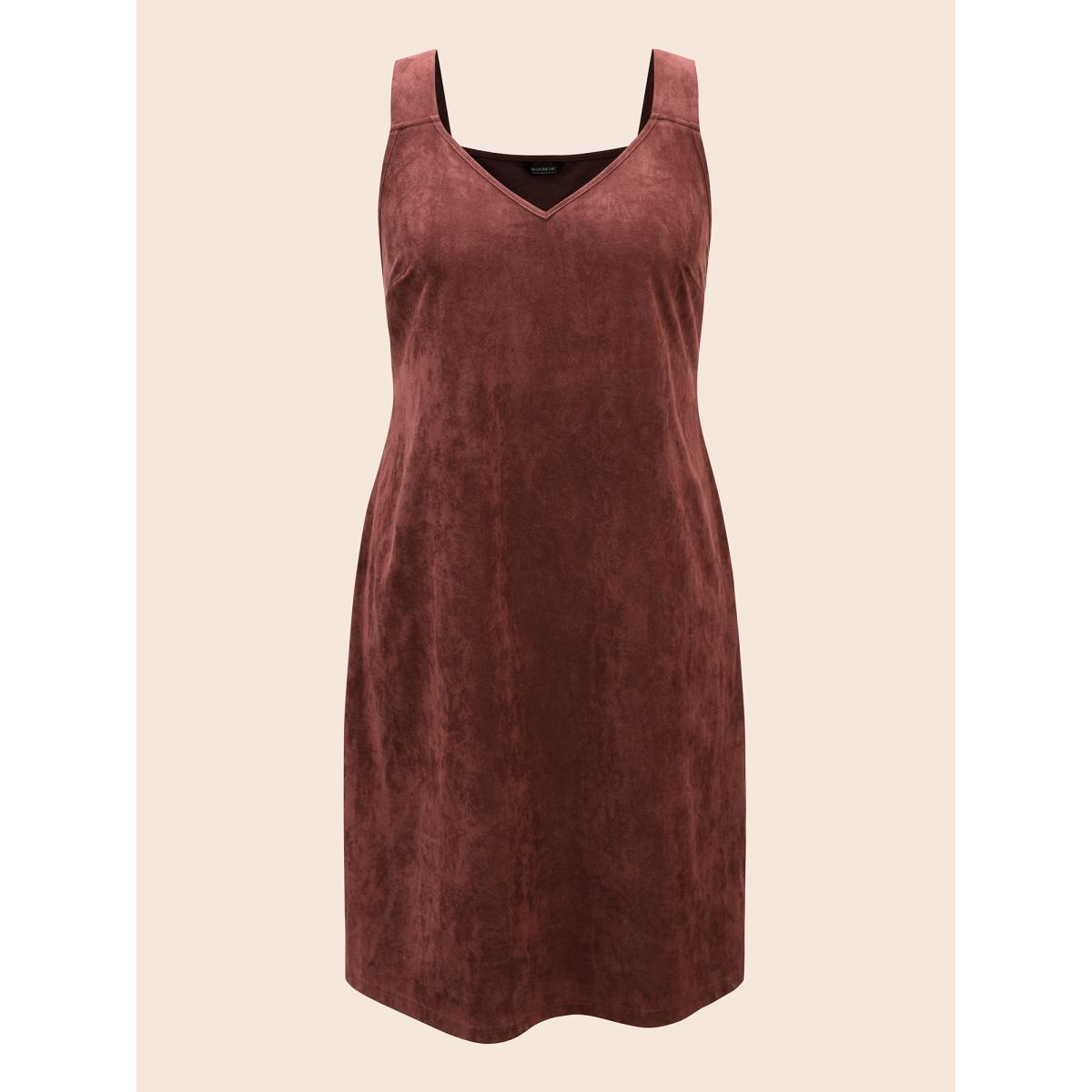 Plus Size Faux Suede Pocket Overall Dress Burgundy Women Casual Eyelet V-neck Sleeveless Curvy BloomChic 28/5X Product Image