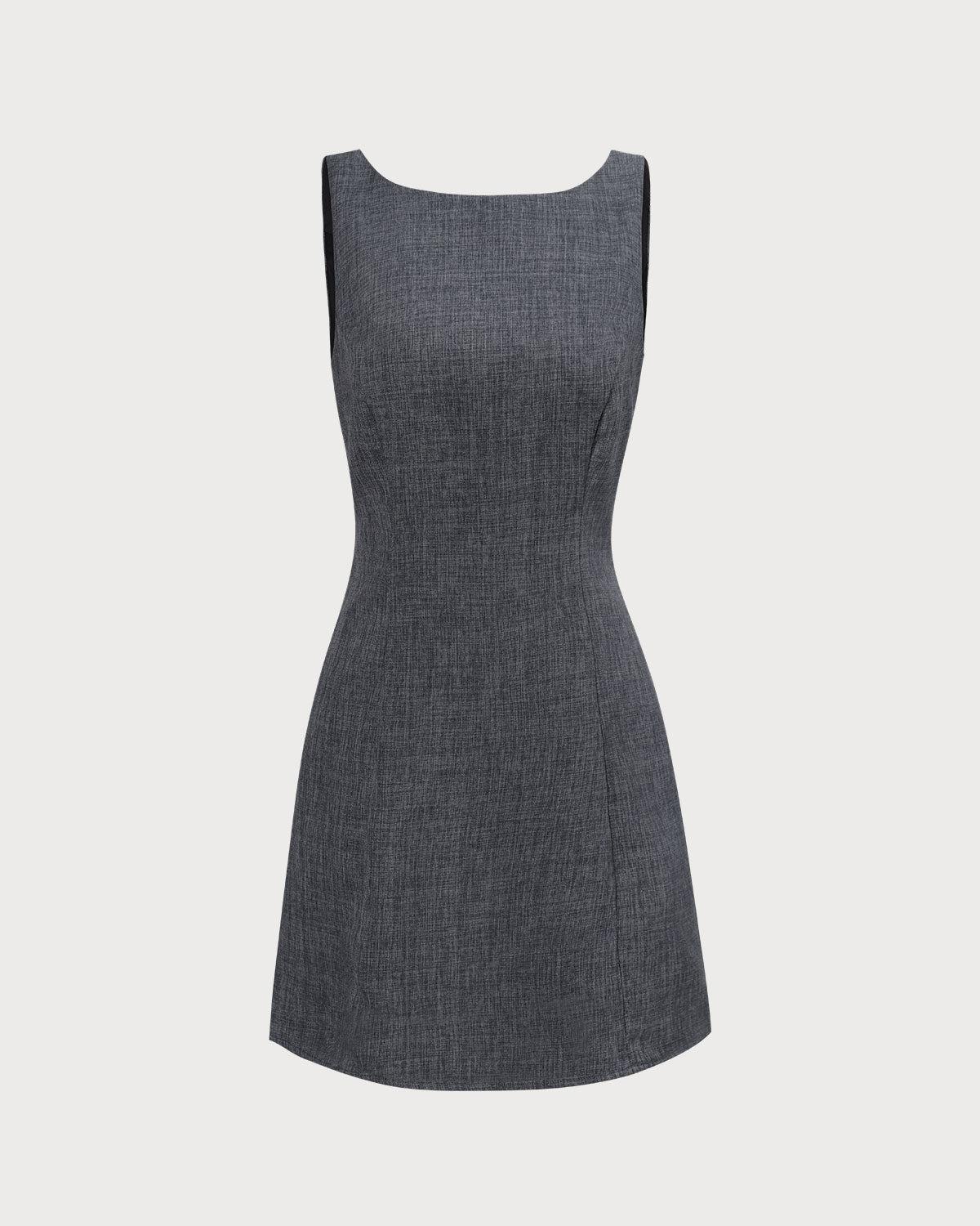 The Grey Boat Neck Sleeveless Mini Dress Product Image