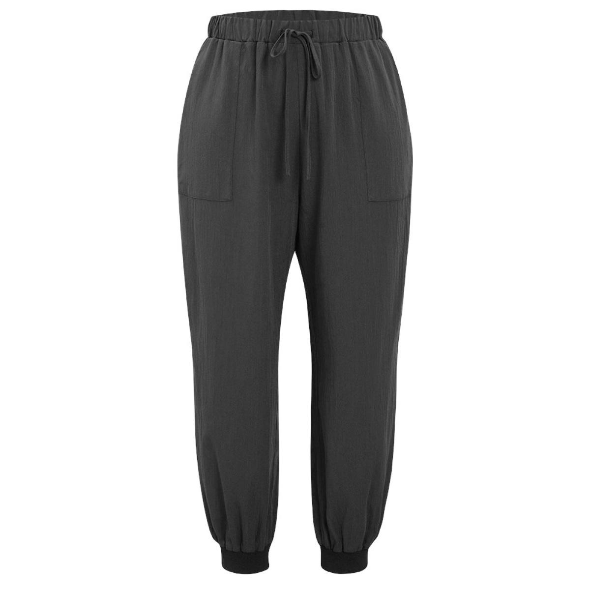 Plus Size Plain Drawstring High Waist Pocket Carrot Pants Women Black Casual High Rise Dailywear Pants BloomChic 10/M Product Image