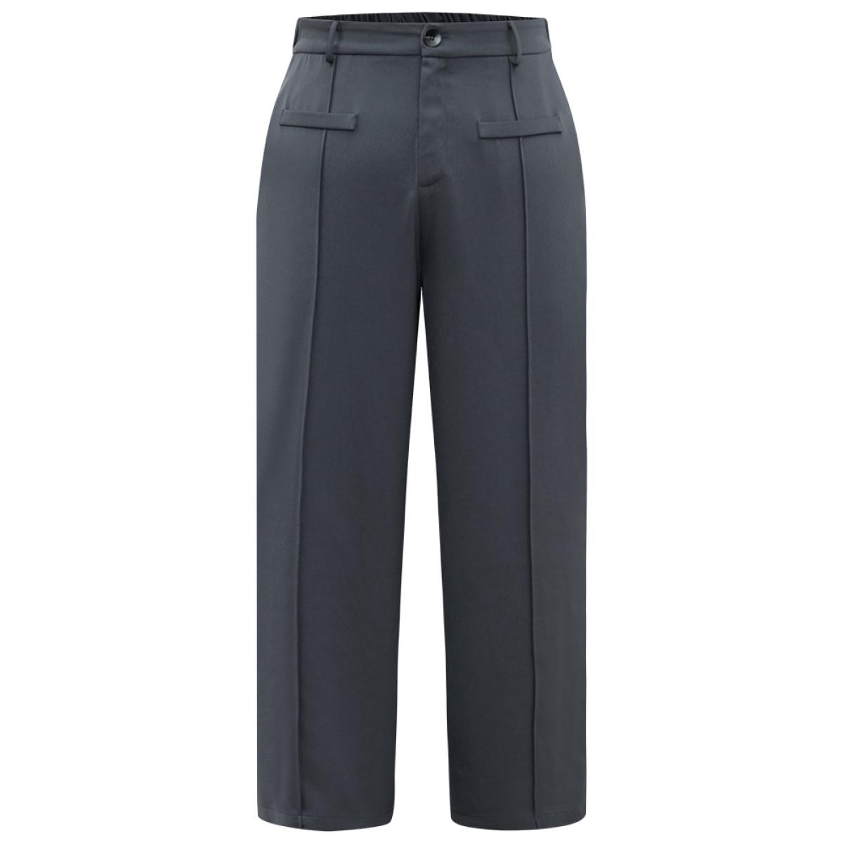 Plus Size Static-Free Plain High Rise Elastic Waist Pants Women DimGray Office Straight Leg High Rise Office Pants BloomChic 30/6X Product Image