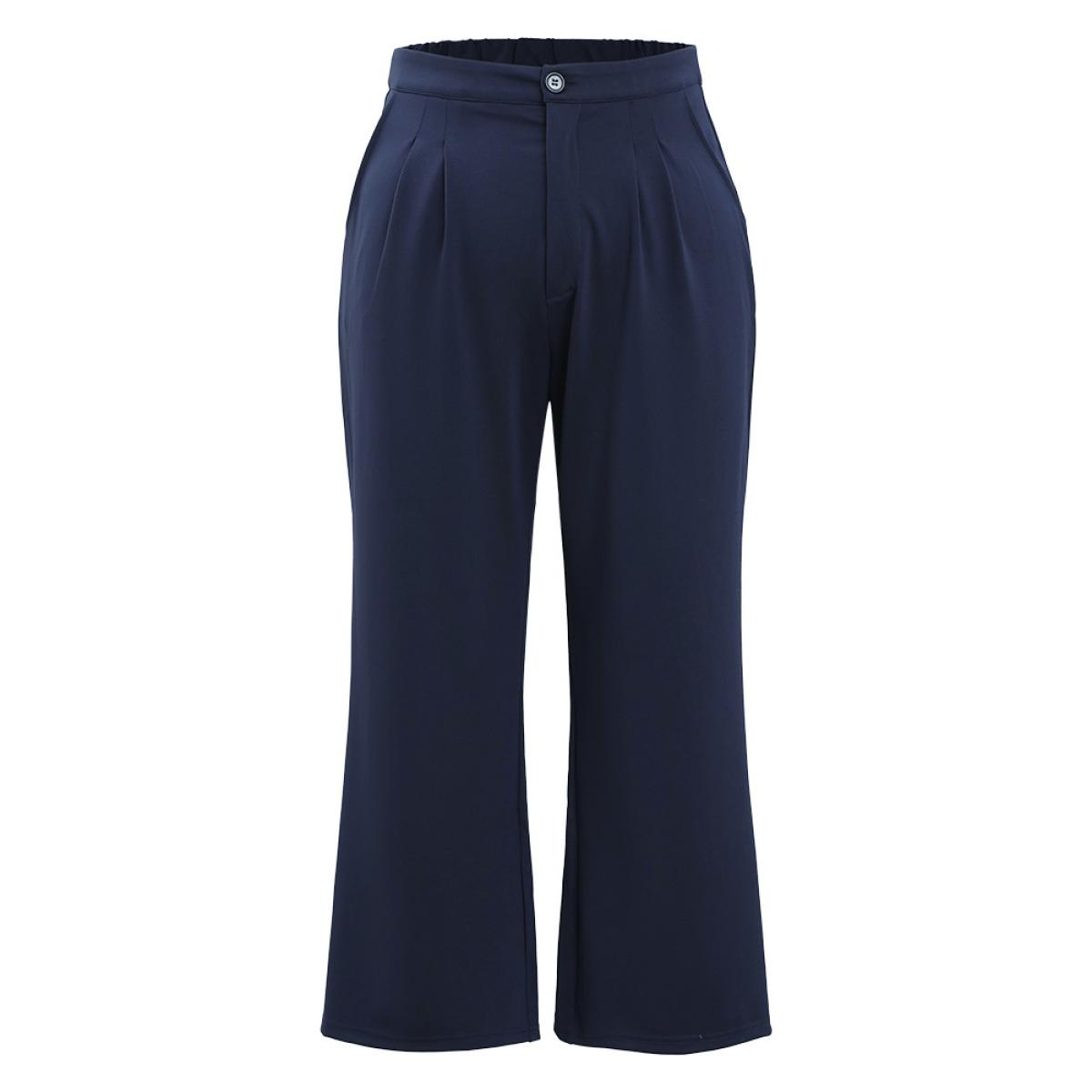 Plus Size Plain Pleated High Rise Pocket Pants Women Indigo Office High Rise Work Pants BloomChic 30/6X Product Image