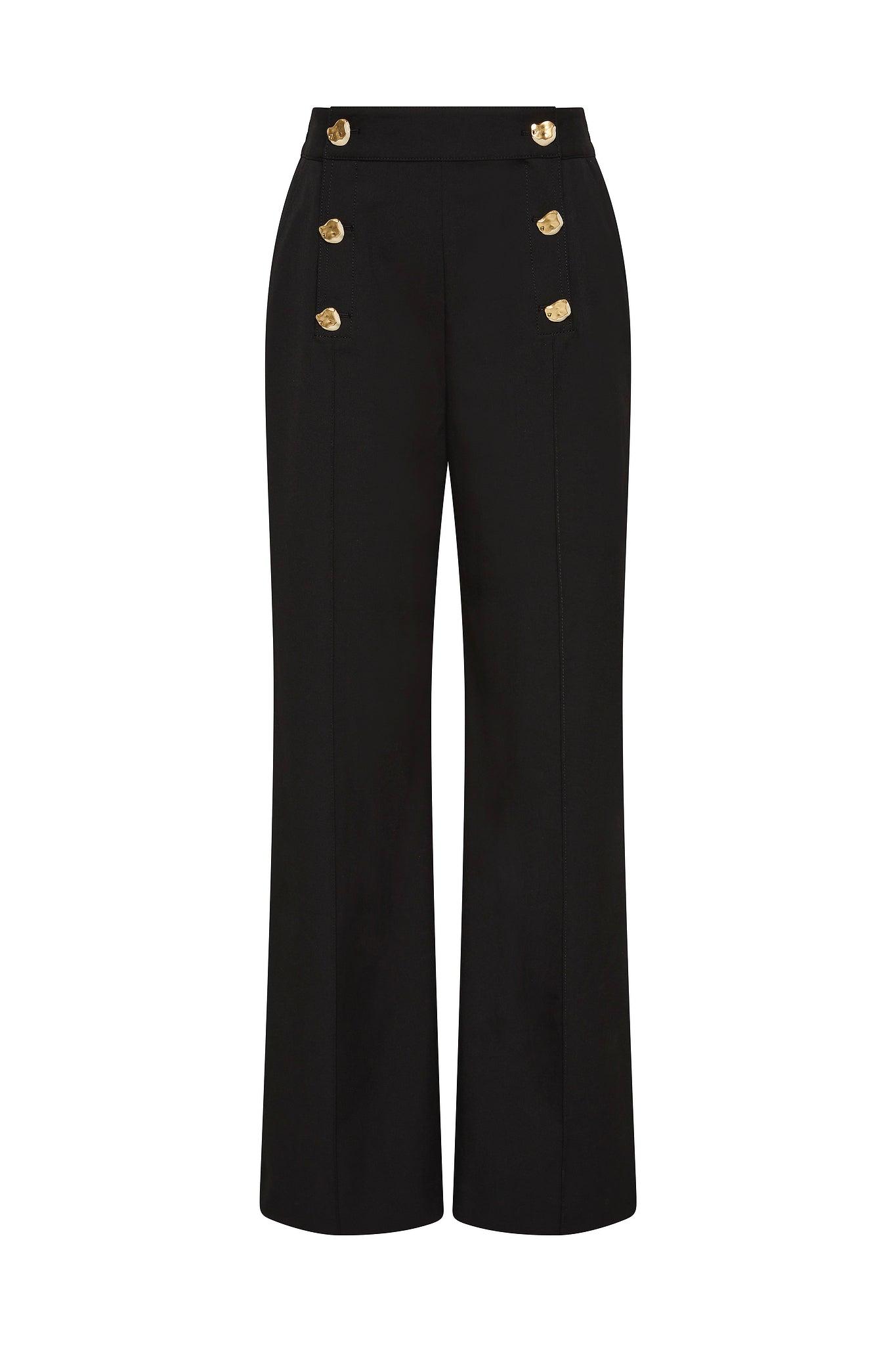 RT No. 12660 BLACK FLARED STRAIGHT PANTS Product Image