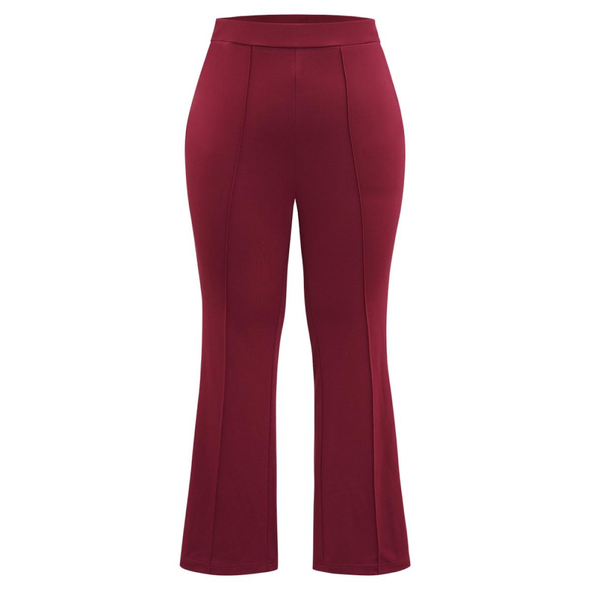 Plus Size Solid Elastic Waist Bootcut Skinny Pants Women Scarlet Office Bootcut High Rise Work Pants BloomChic 18-20/2X Product Image