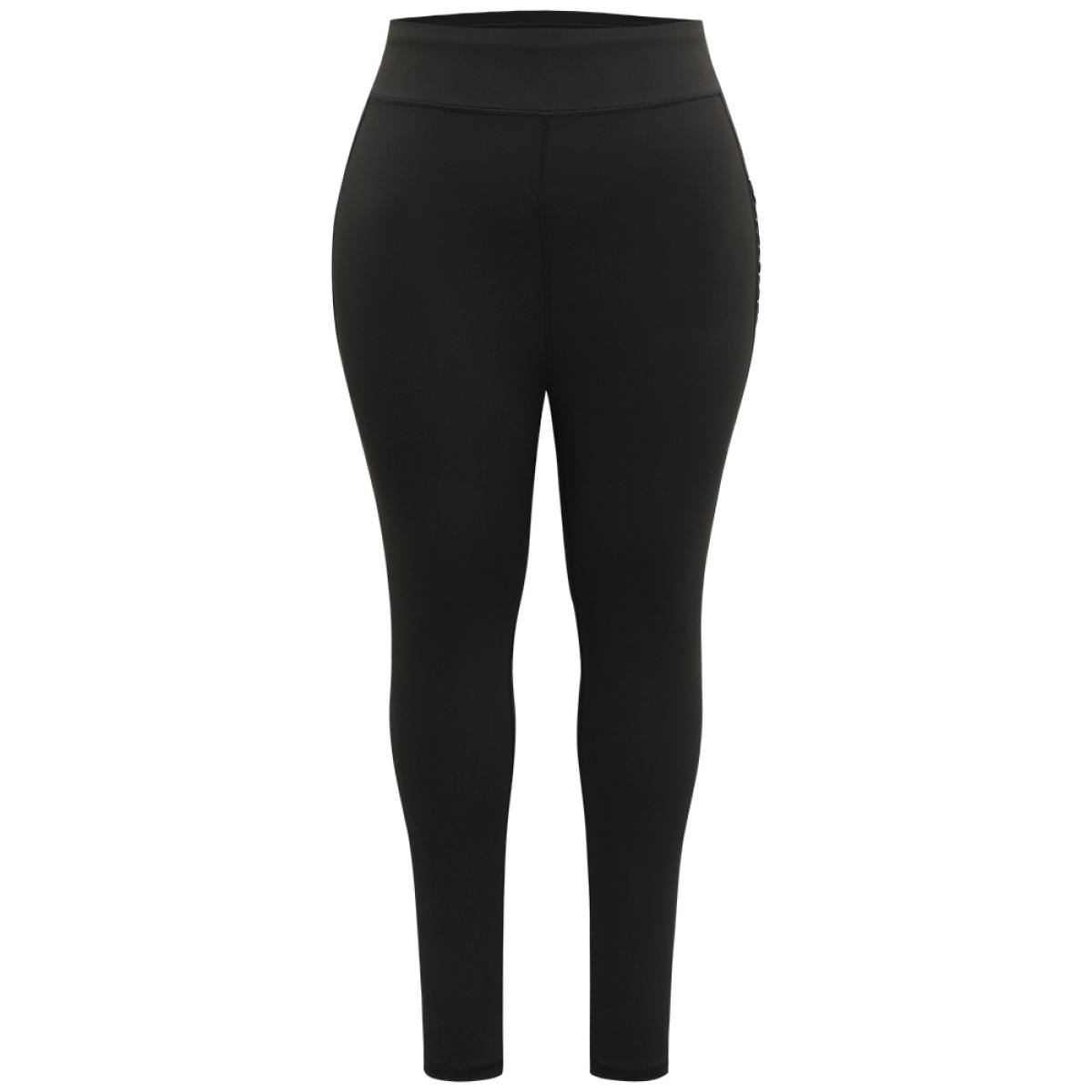 Plus Size Patchwork Glitter Pocket Leggings Women Black Elegant High stretch Skinny High Rise Dailywear Leggings BloomChic 12/L Product Image