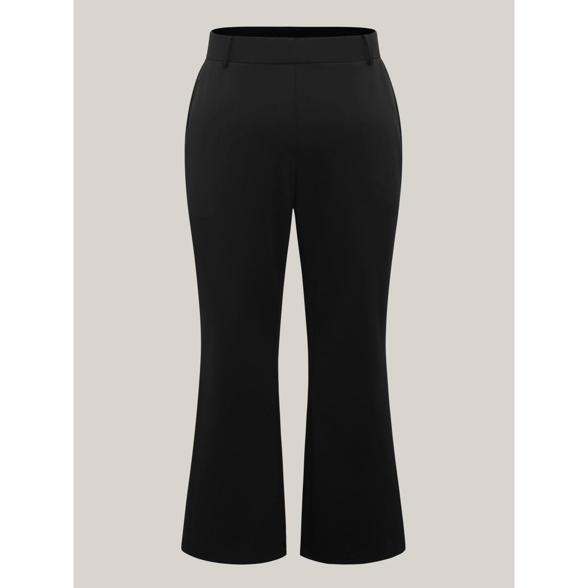 Plus Size High Rise Solid Pleated Bootcut Pants Women Black Work From Home Bootcut High Rise Work Pants BloomChic 28/5X Product Image