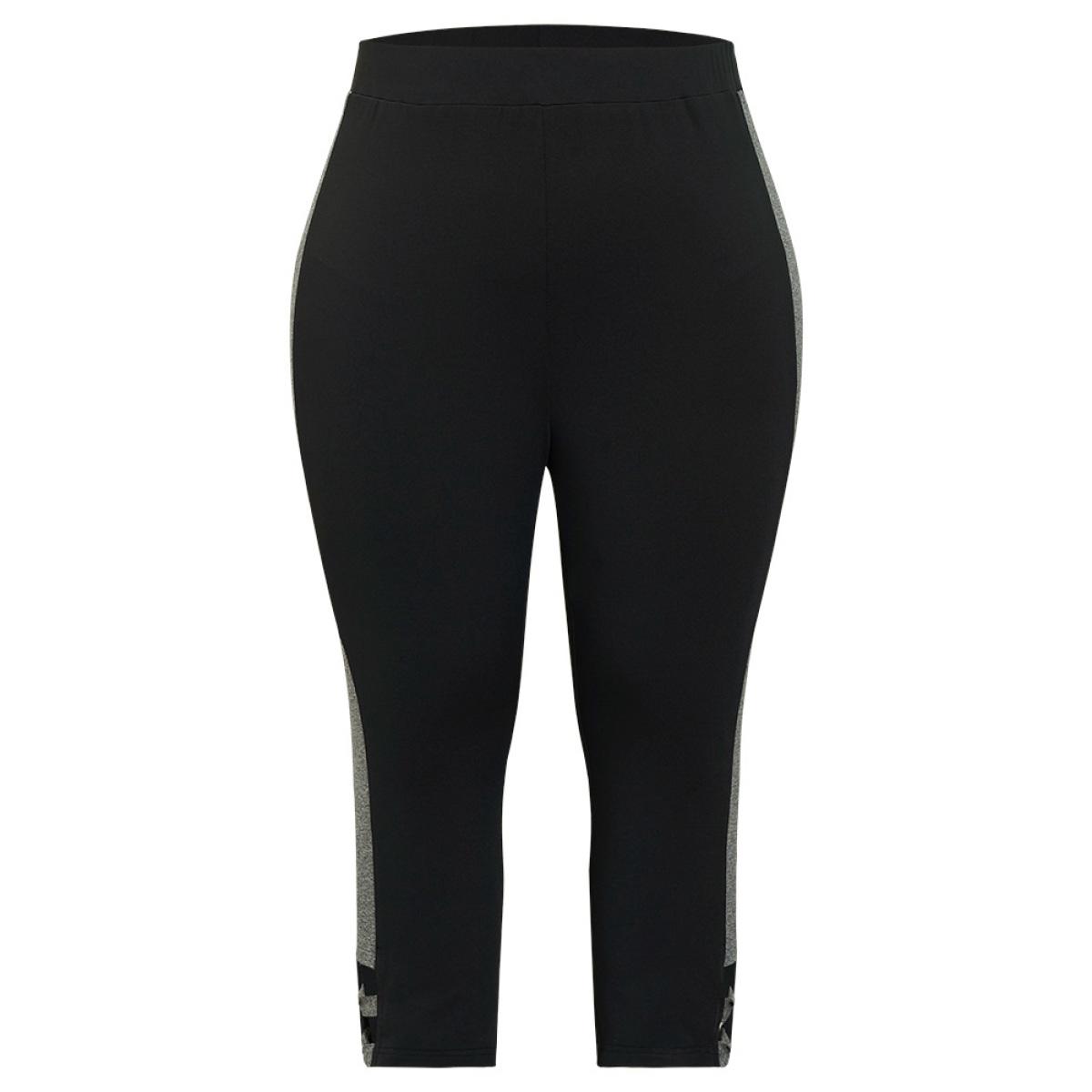 Plus Size Two Tone Cut Out Skinny Leggings Women Black Casual High stretch Skinny High Rise Dailywear Leggings BloomChic 12/L Product Image