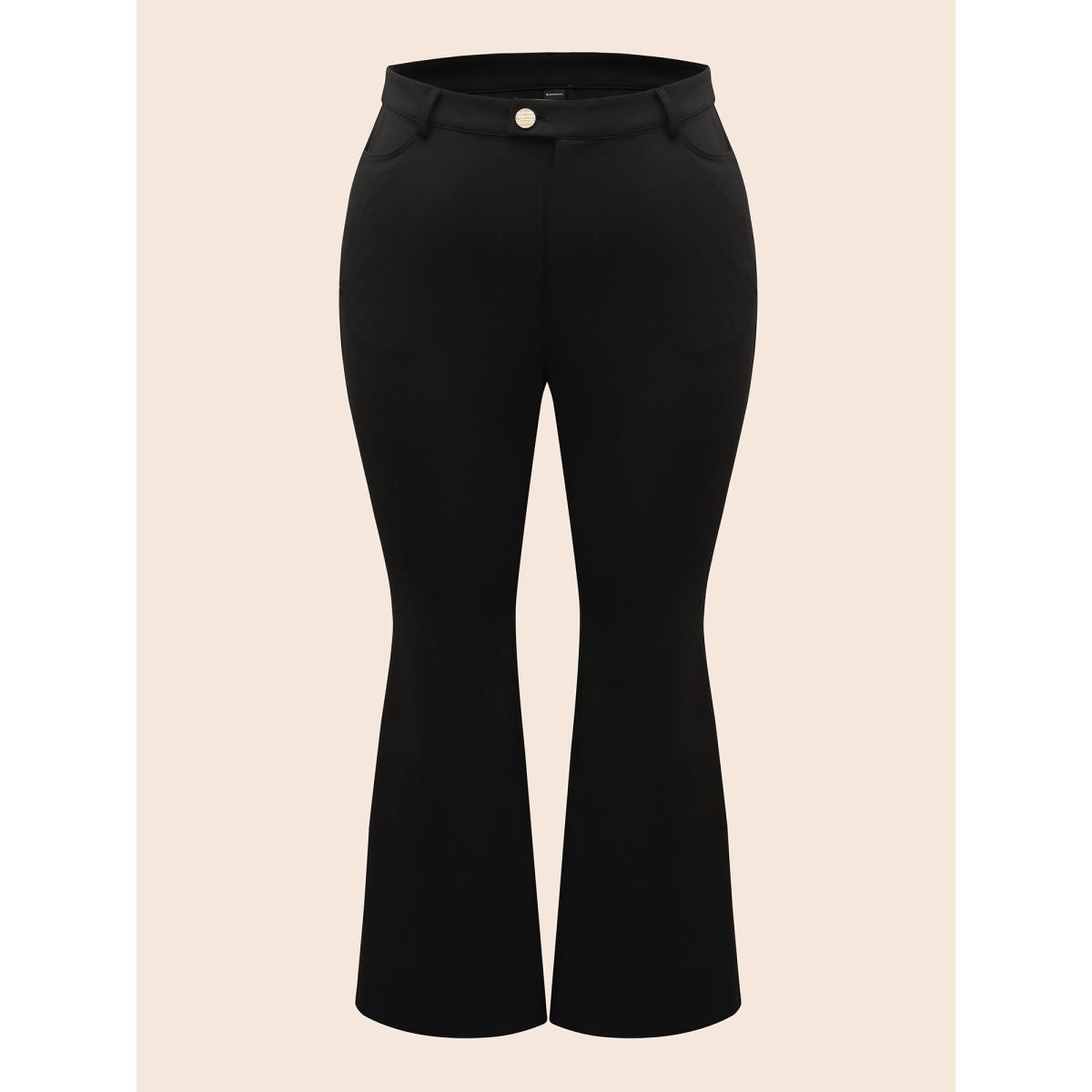 Plus Size Medium Stretch Buckle Detail Bootcut Pants Women Black At the Office Bootcut Mid Rise Office Pants BloomChic 12/L Product Image