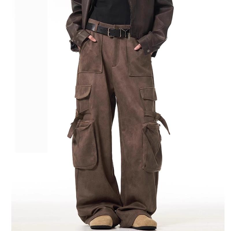Vintage Coffee Washed Pocket Casual Cargo Pants Product Image
