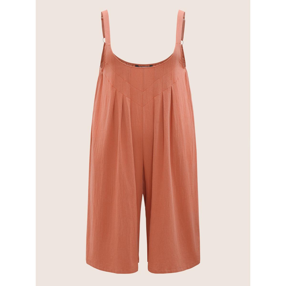 Plus Size Rust Solid Texture Pleated Adjustable Straps Jumpsuit Women Casual Sleeveless Non Everyday Loose Jumpsuits BloomChic 10/M Product Image