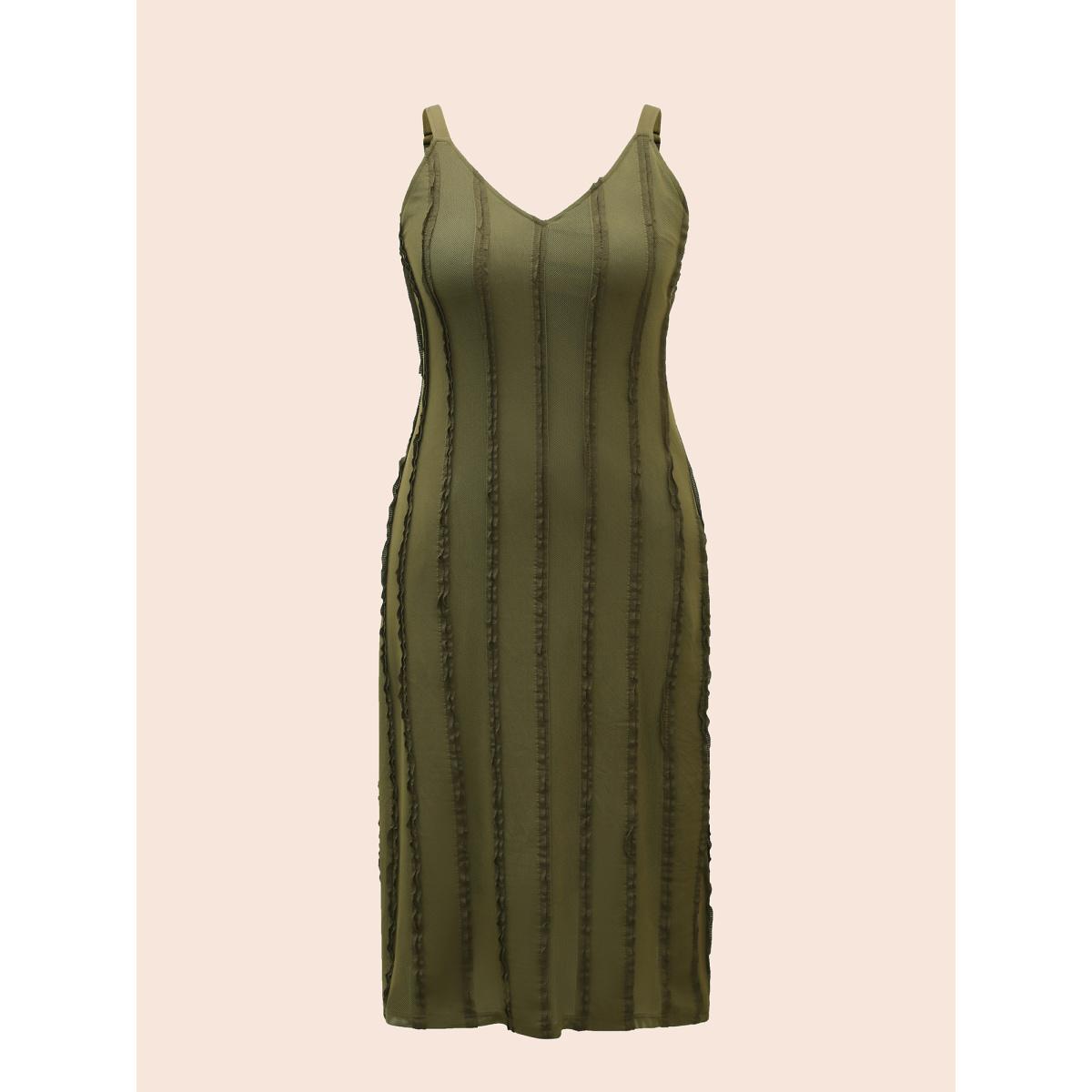 Plus Size Tucked Seam Textured Cami Dress Olive Women Casual Tucked seam V-neck Sleeveless Curvy BloomChic 12/L Product Image