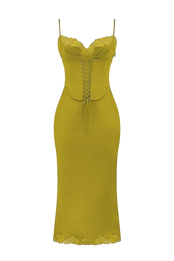 Salma  chartreuse satin slip dress Product Image
