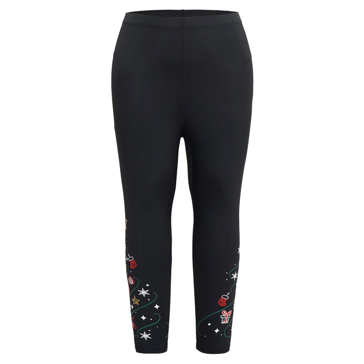 Plus Size Christmas Print High Rise Skinny Leggings Women Black Party High stretch Skinny High Rise Festival-Christmas Leggings BloomChic 28/5X Product Image