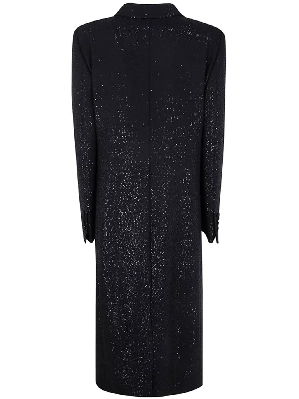 TOM FORD Sequined Wool Blend Crepe Double Breasted Coat In Black Product Image