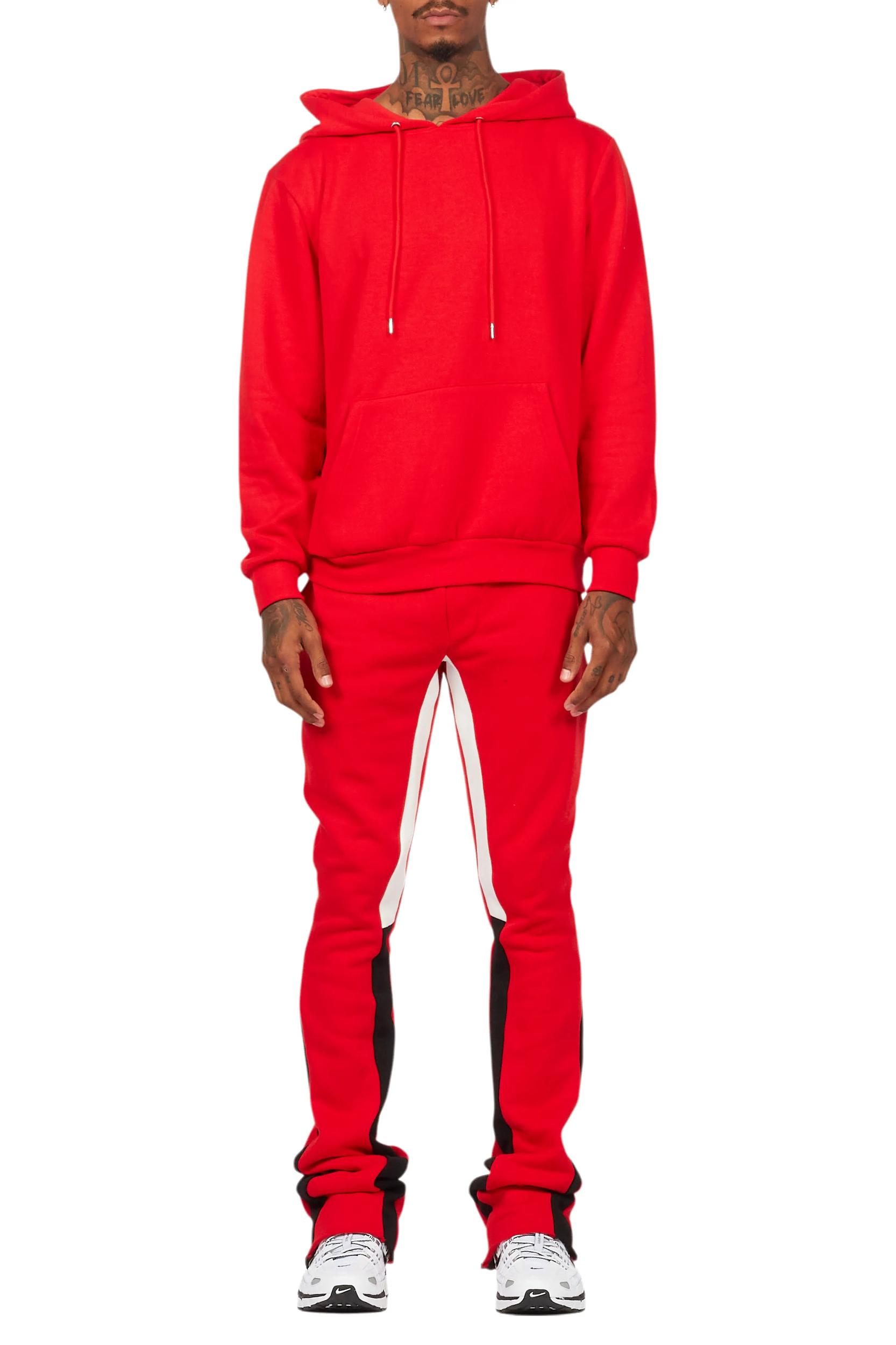 Basic Red Hoodie/Stacked Flare Track Set Male Product Image