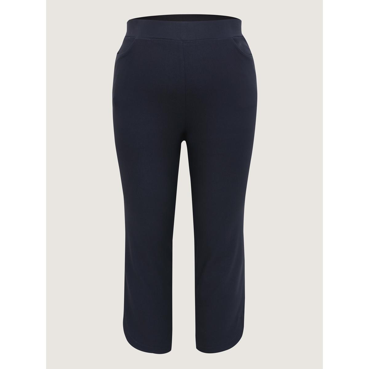 Plus Size Straight Leg Zipper Roll Hem Dark Wash Jeans Women DarkBlue Casual Plain Plain High stretch Pocket Jeans BloomChic 16/1X Product Image