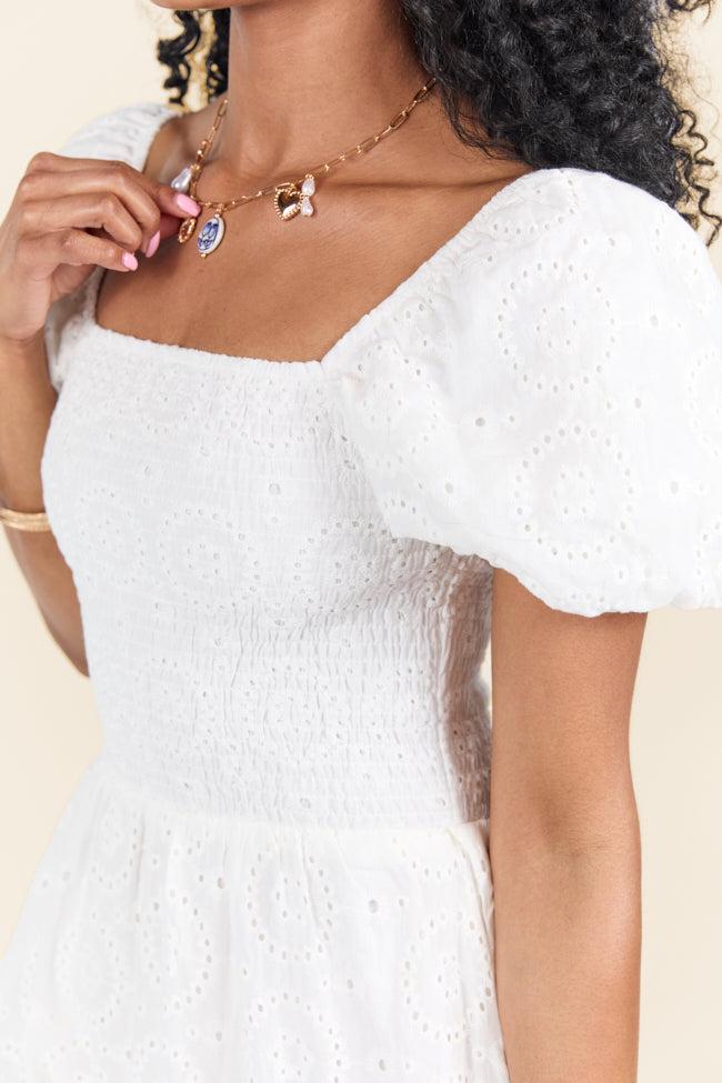 Forget Me Not White Eyelet Short Sleeve Midi Dress FINAL SALE Product Image