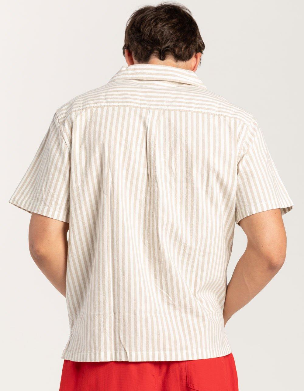 RSQ Mens Stripe Oxford Camp Shirt  - BROWN Product Image