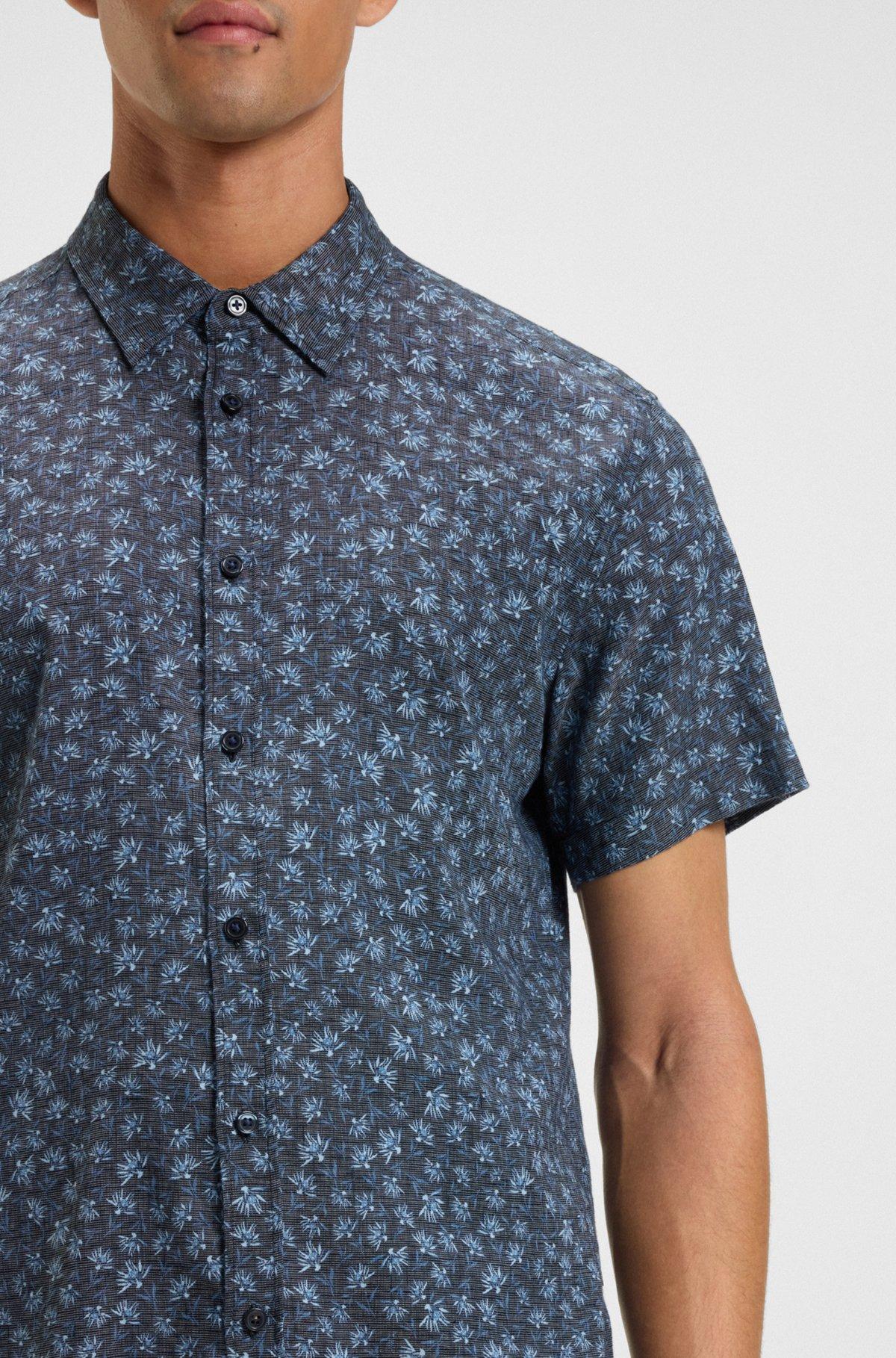 Slim-fit shirt in floral-print stretch linen Product Image