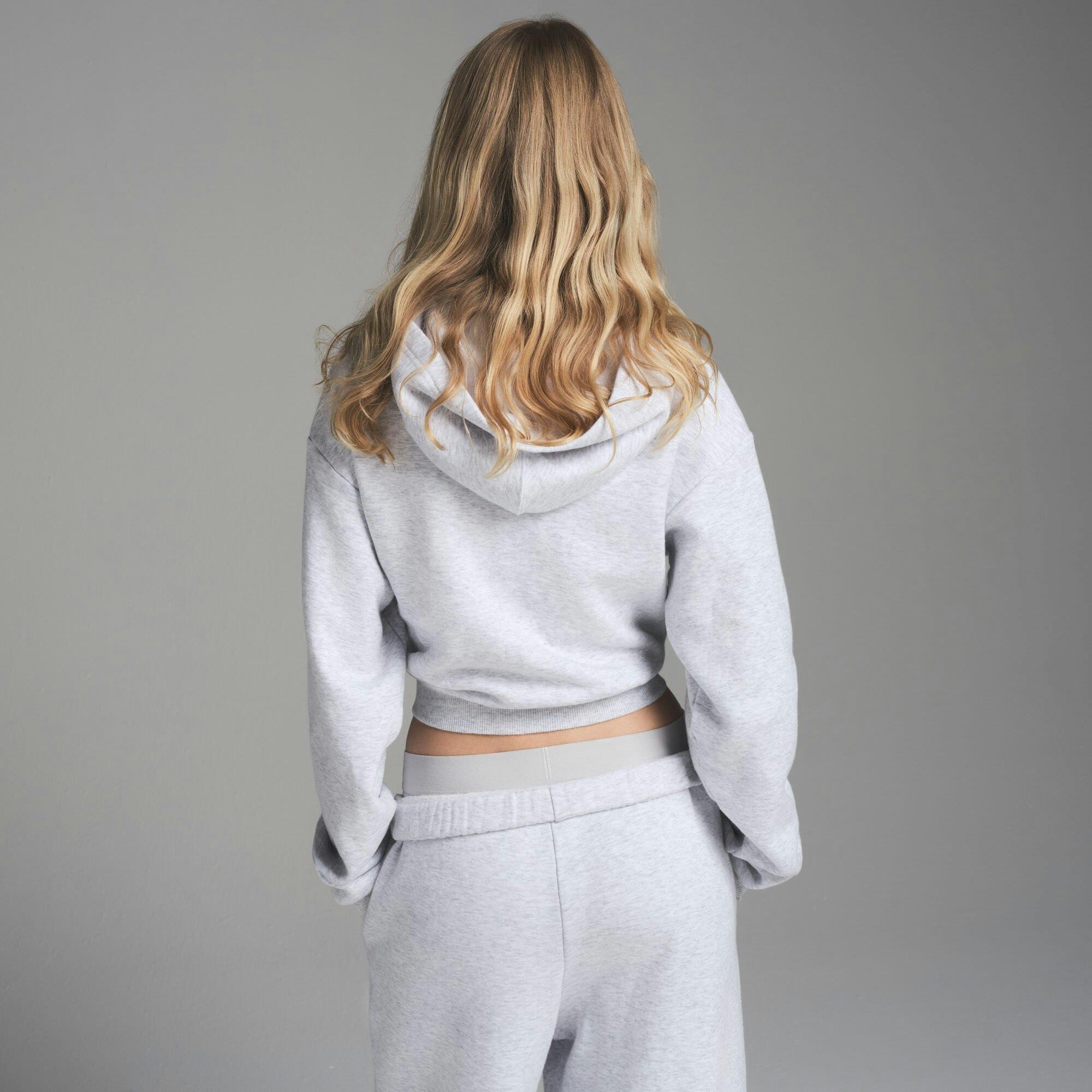 COTTON FLEECE SHRUNKEN HOODIE | LIGHT HEATHER GREY Product Image
