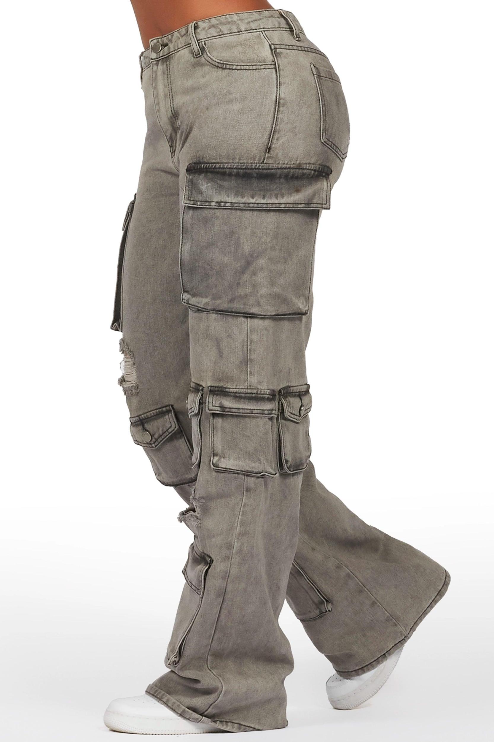 Jahmani Grey Wash Stretch Wide Leg Jean Female Product Image