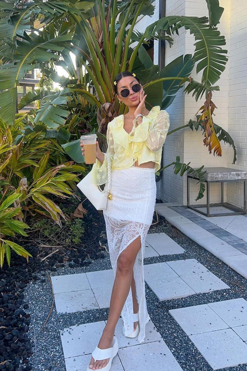 Guilliana Yellow Ruffle Blouse Product Image