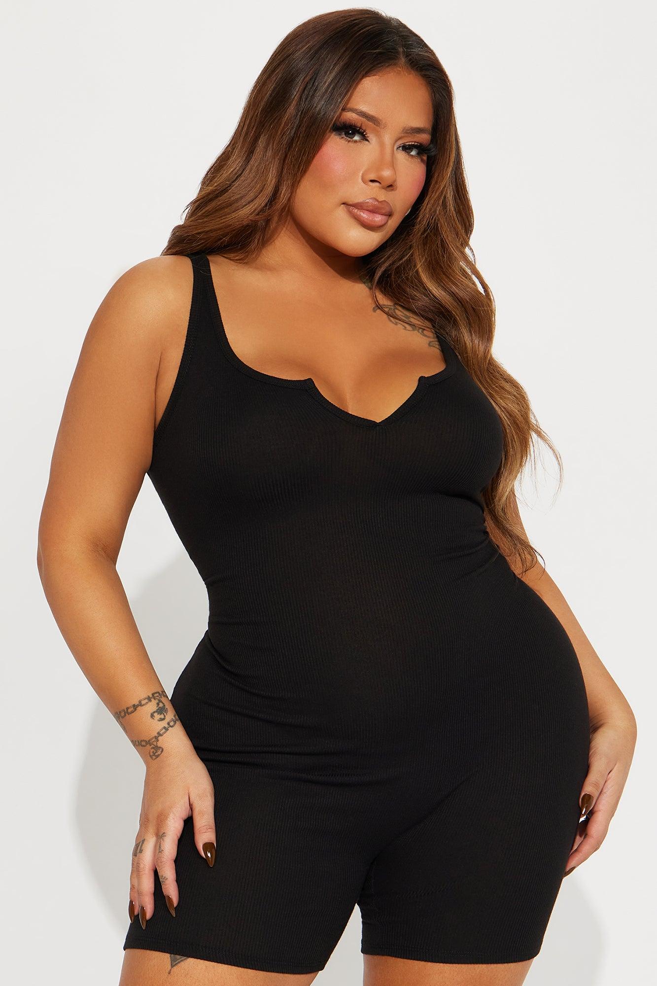 Arianna Ribbed Romper - Black Product Image