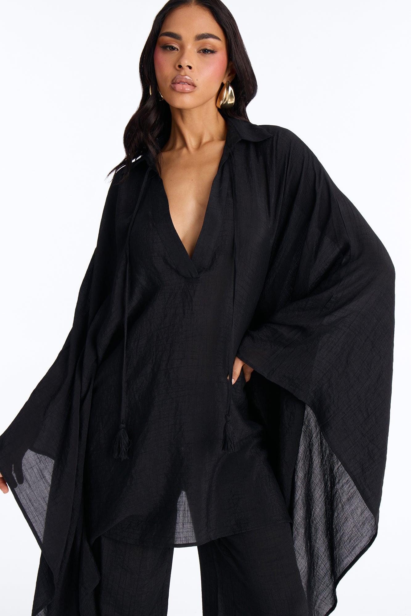 Addison Linen Pant Set - Black Female Product Image