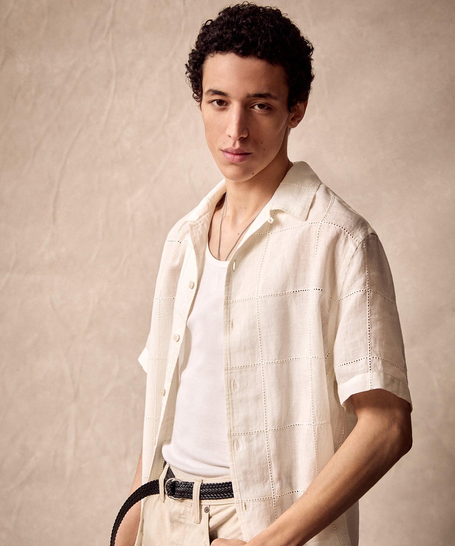 Boxy Fit Embroidered Ajour Shirt in White Product Image