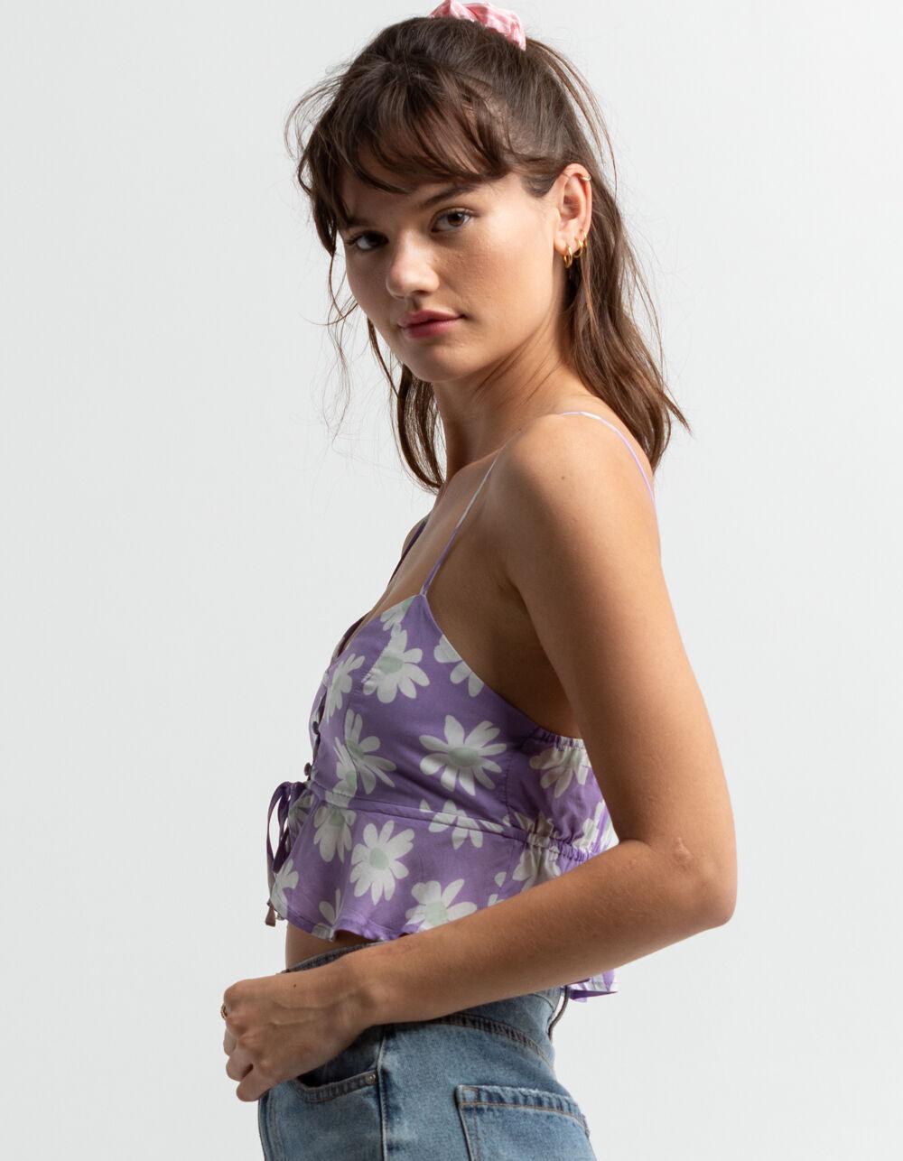 FULL TILT Floral Split Button Front Womens Cami - LAVENDAR Product Image