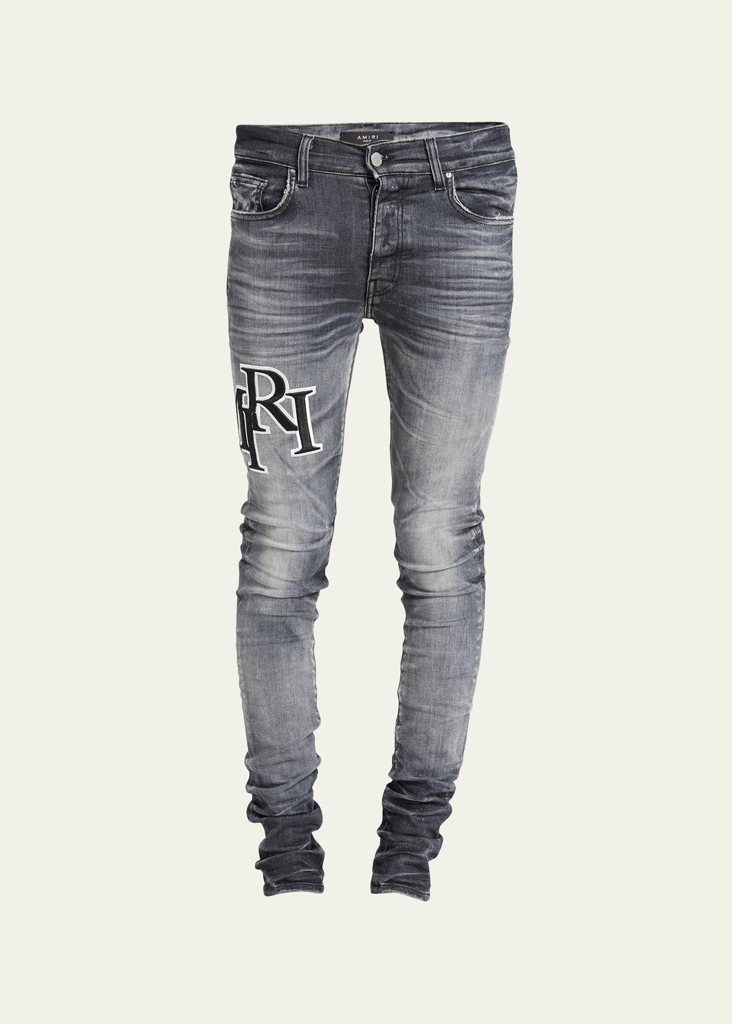 Mens Faded Skinny Jeans with Staggered Logo Product Image