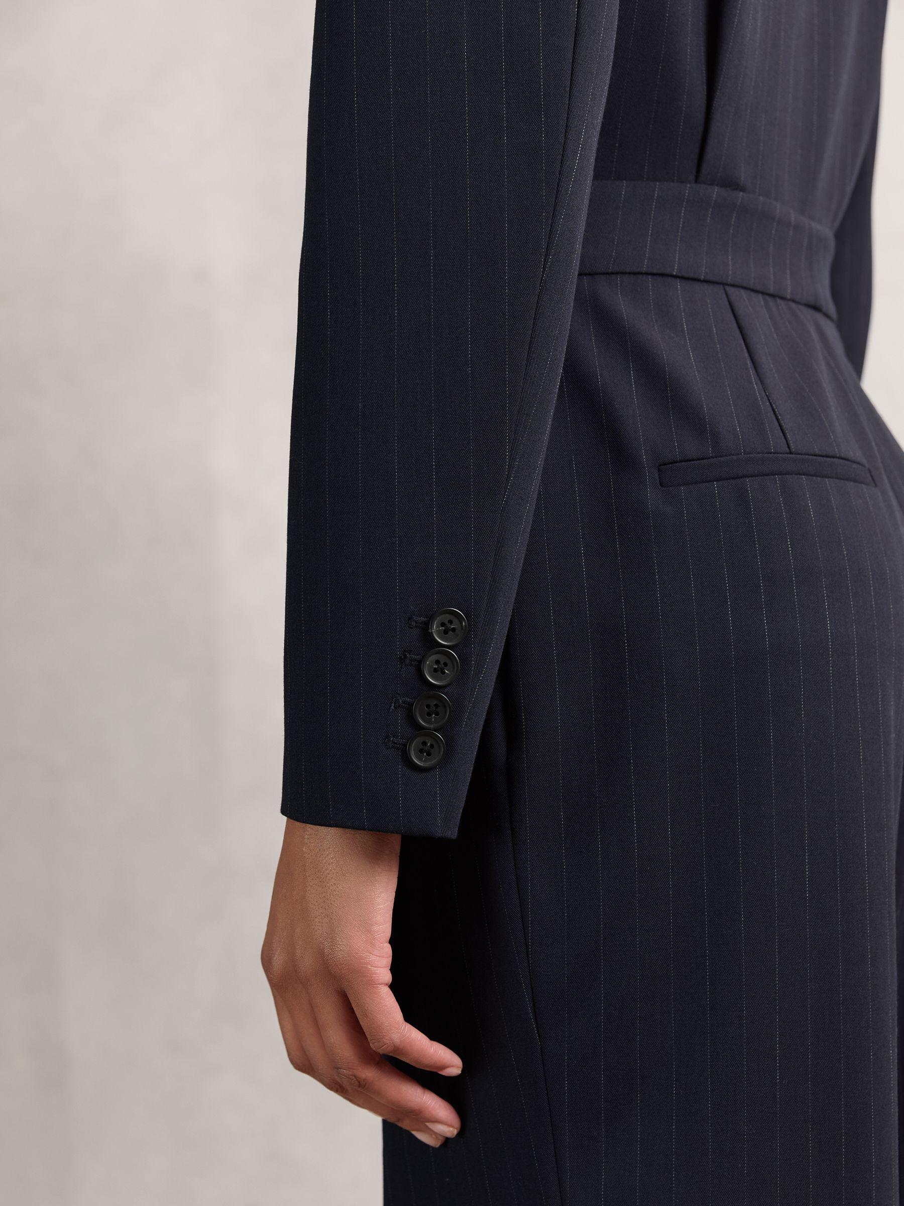 Pinstripe Tailored Wide-Leg Jumpsuit with Wool in Navy Product Image