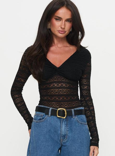 Secret Of Us Off Shoulder Lace Bodysuit Black Product Image