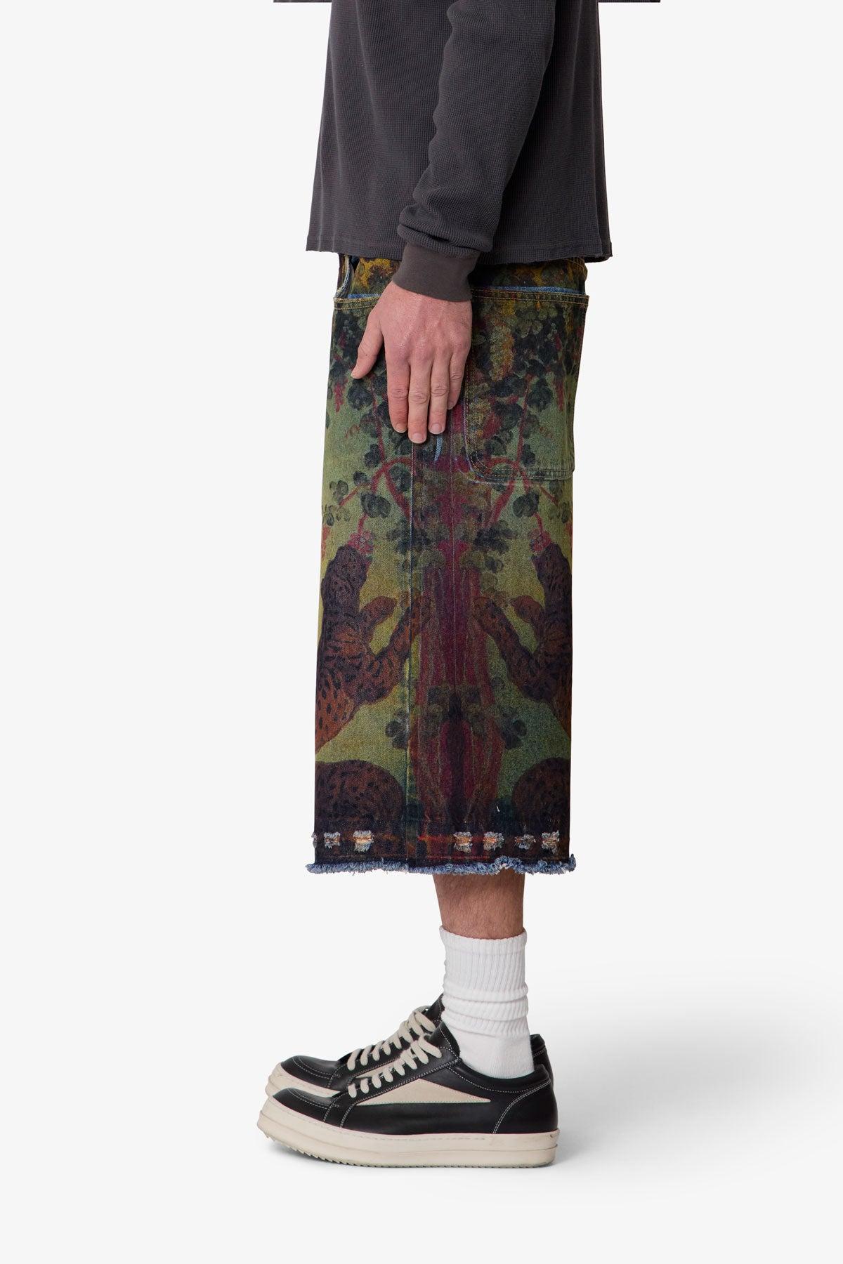 Ultra Baggy Leopard Denim Shorts - Multi Product Image