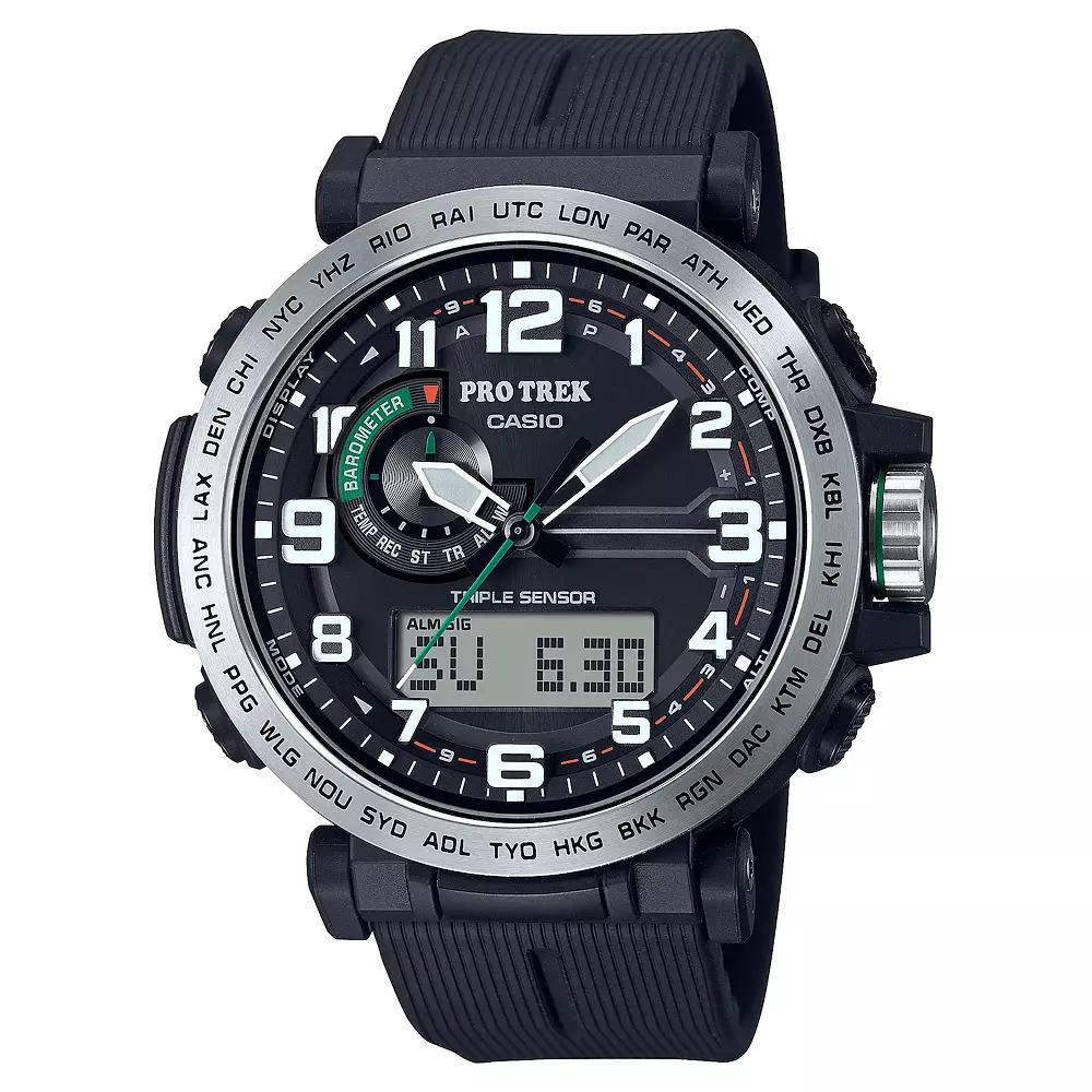 Casio Men's Pro Trek Triple Sensor Solar Black Resin Strap Watch - PRG601-1, Size: 52MM Product Image