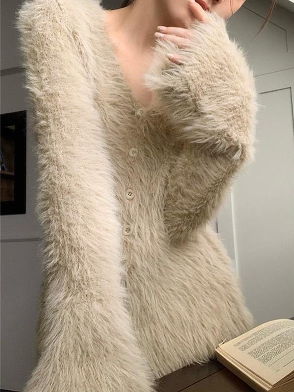 Solid Color V Neck Button Up Cardigan Product Image