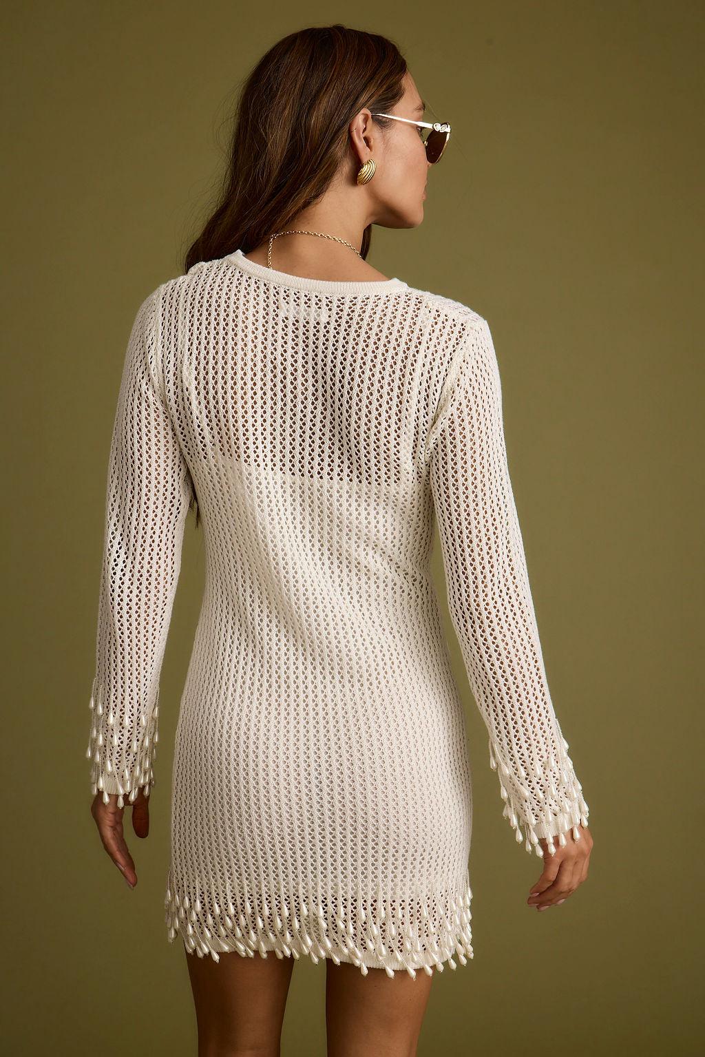 Plata Embellished Cream Knit Mini Dress Product Image