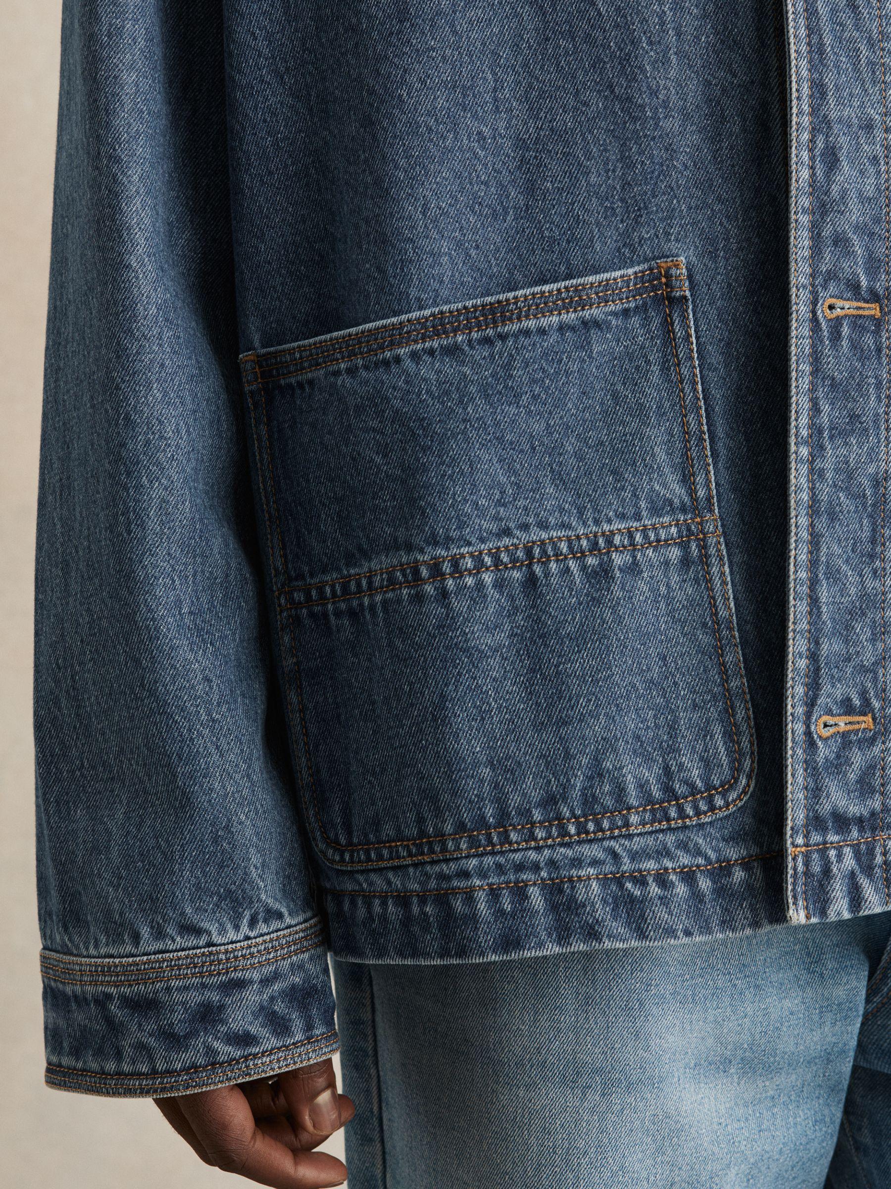 Corduroy Collar Denim Worker Jacket in Denim Blue Product Image