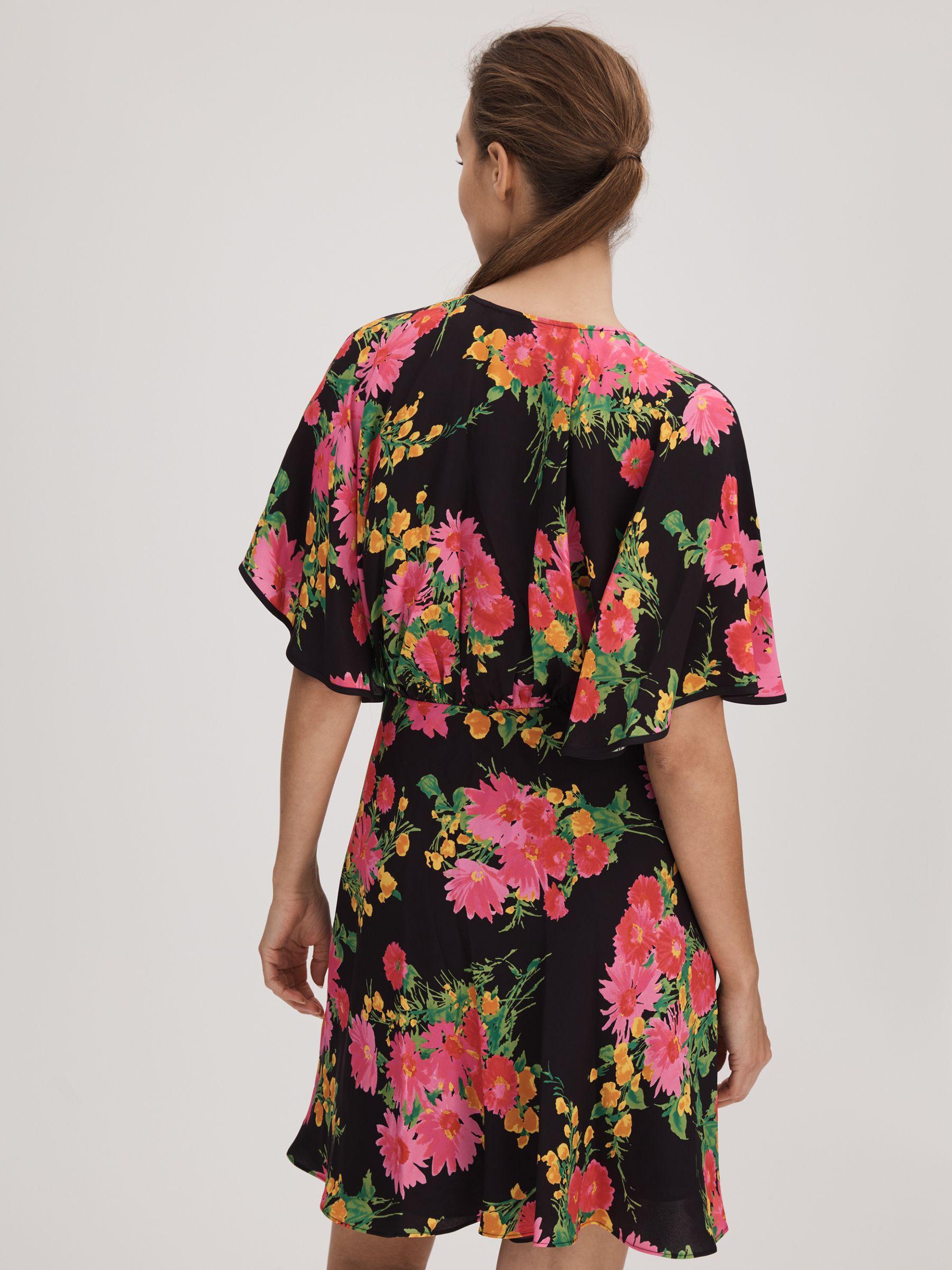 Florere Printed Cape Sleeve Mini Dress in Pink/Black Product Image