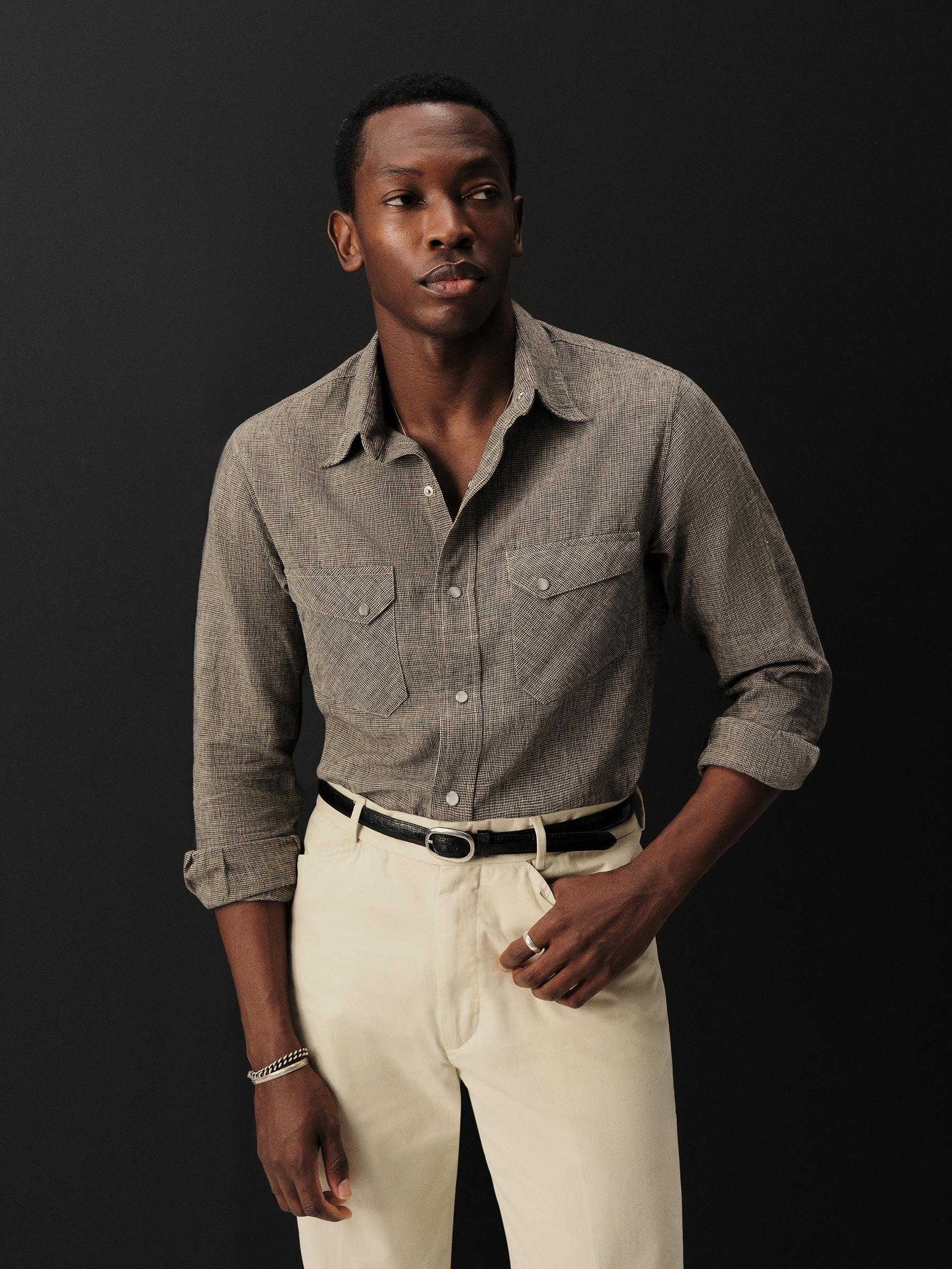 Cedar Houndstooth Linen/Cotton Pacific Drifter Western Shirt Product Image