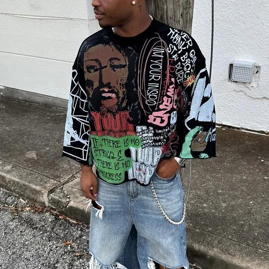 Vintage Jesus Graphic White Cropped T-Shirt Product Image