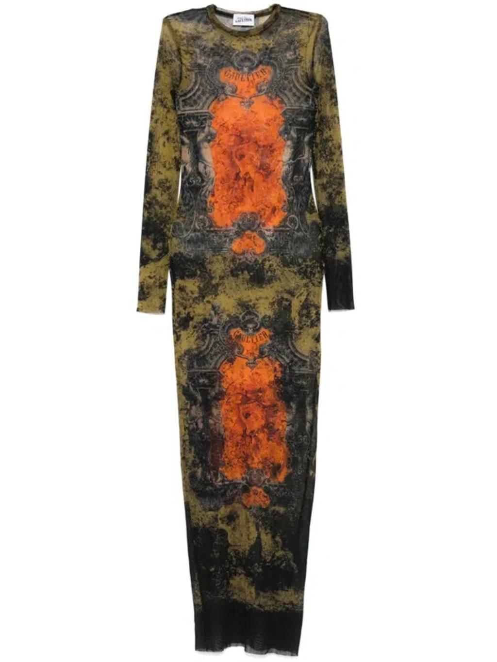 JEAN PAUL GAULTIER Graphic Print Full-length Dress With Long Sleeves In Black Product Image