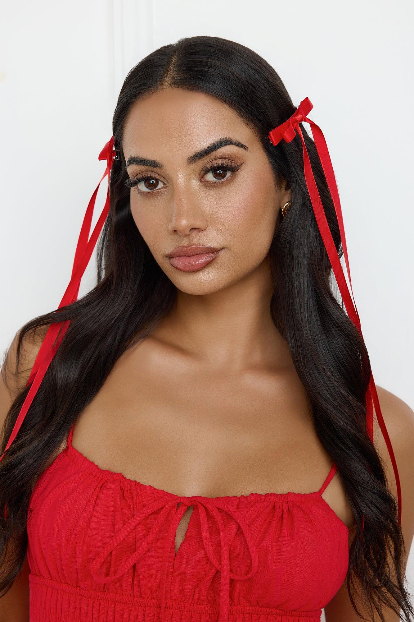 Long Bow Hair Clips Red Product Image