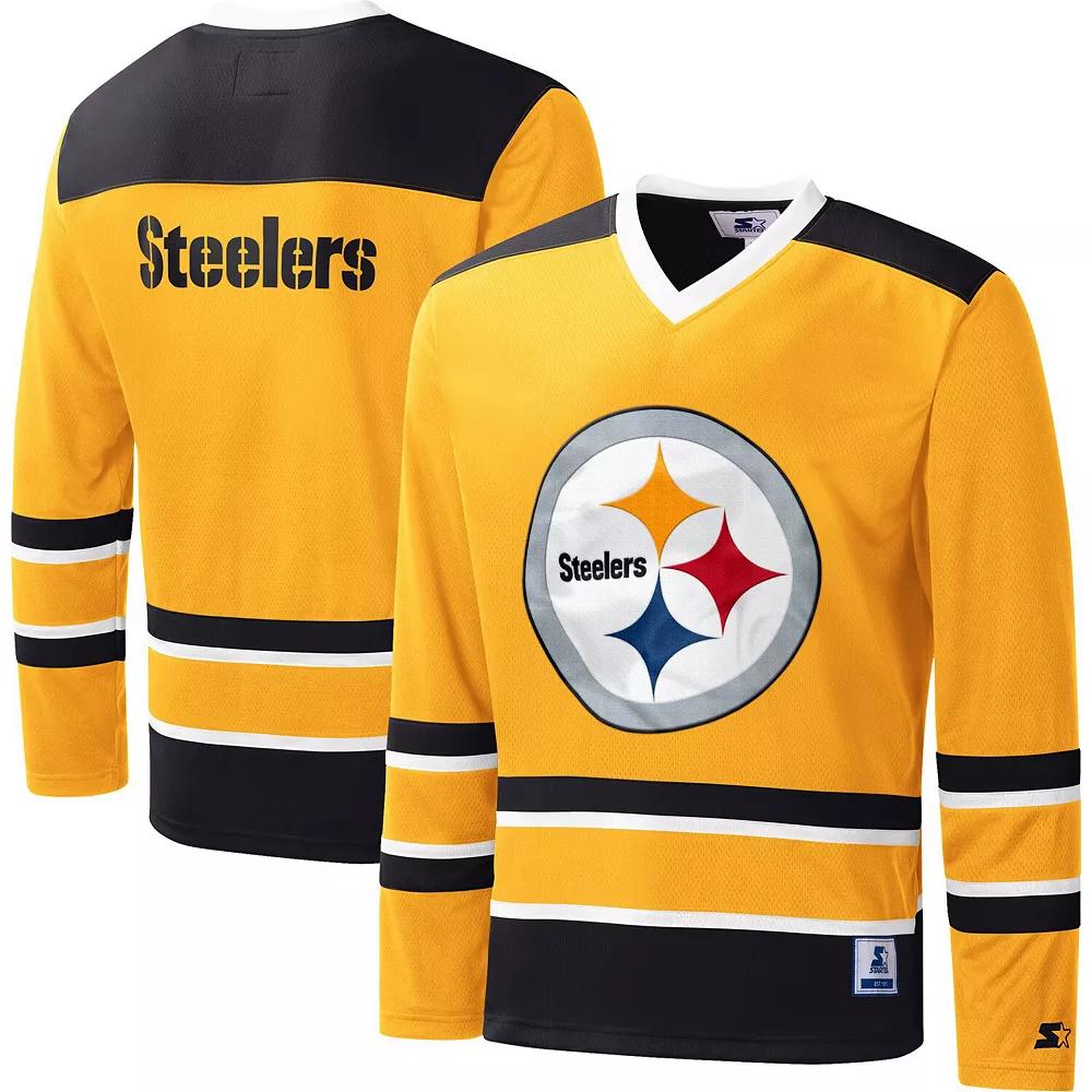 Men's Starter Gold Pittsburgh Steelers Cross-Check V-Neck Long Sleeve T-Shirt,  Product Image