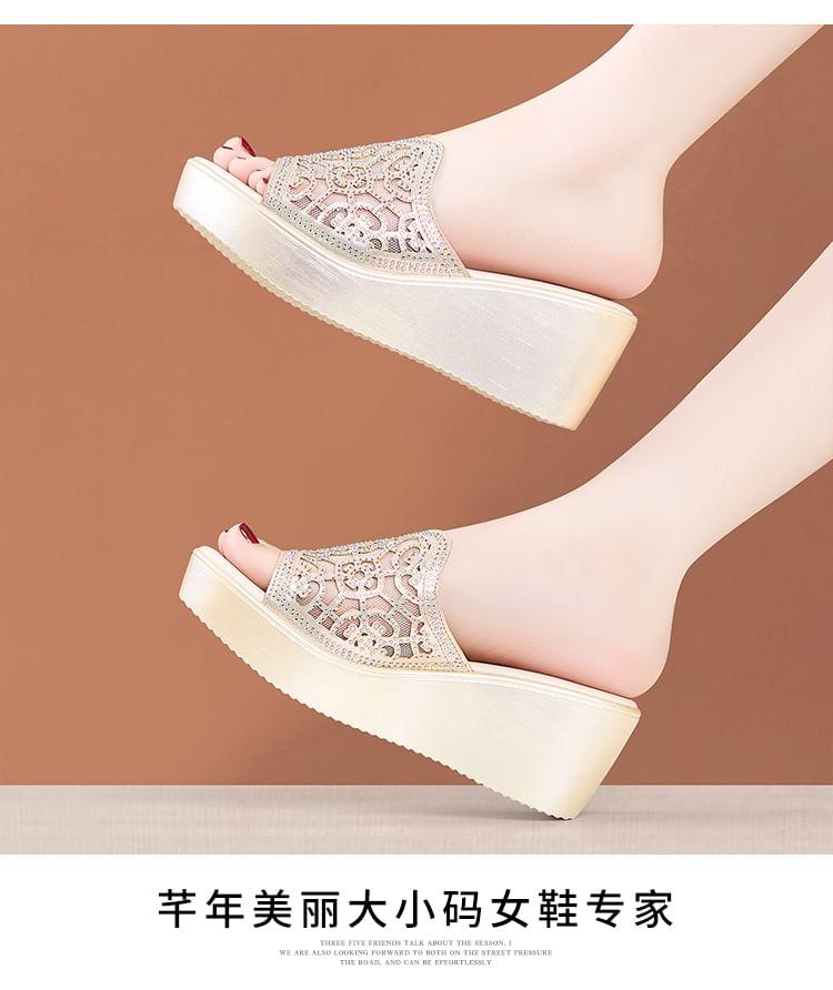 Platform Rhinestone Cutout Slide Sandals Product Image