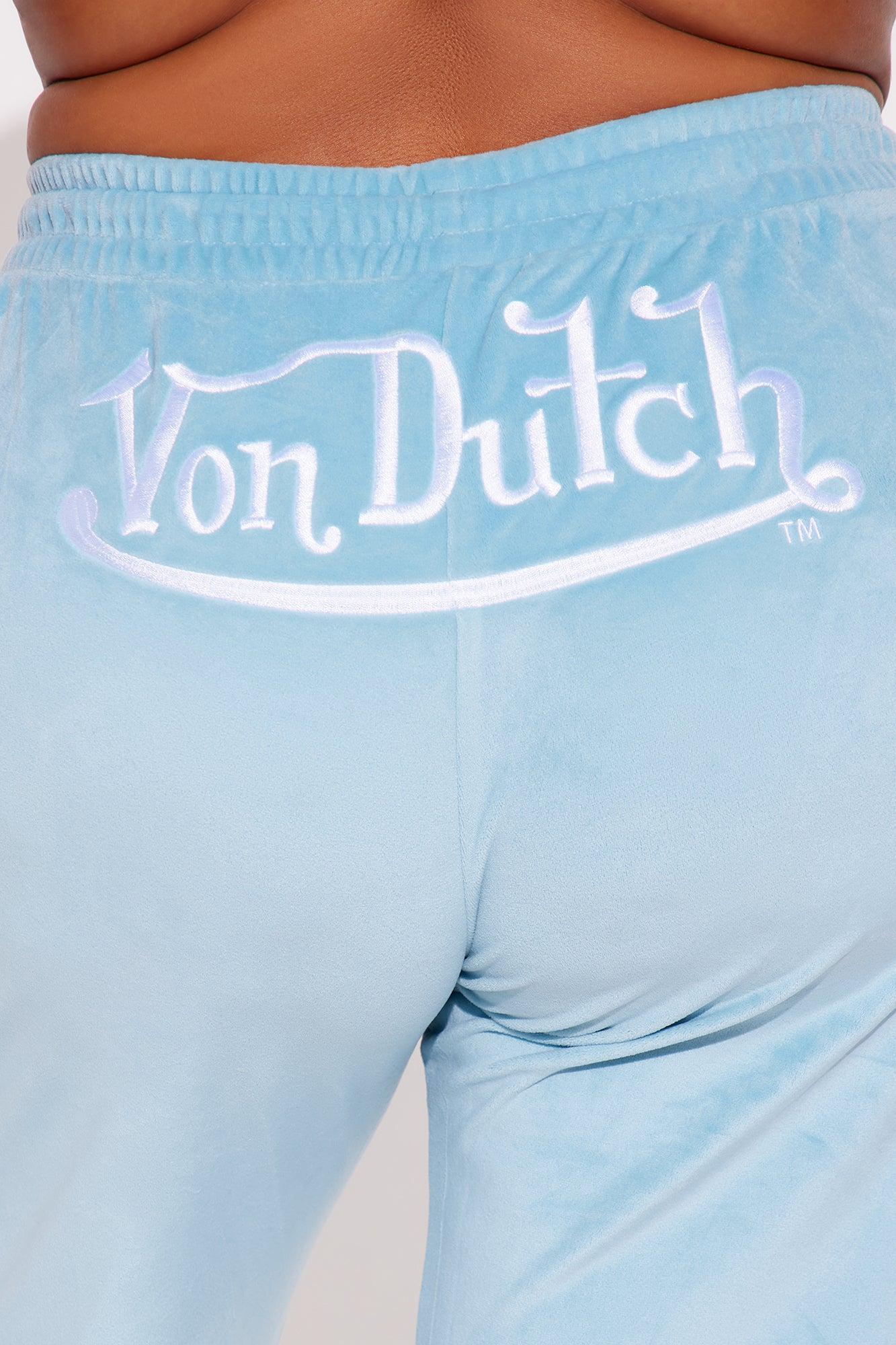 Von Dutch Velour Wide Leg Pant - Blue Product Image